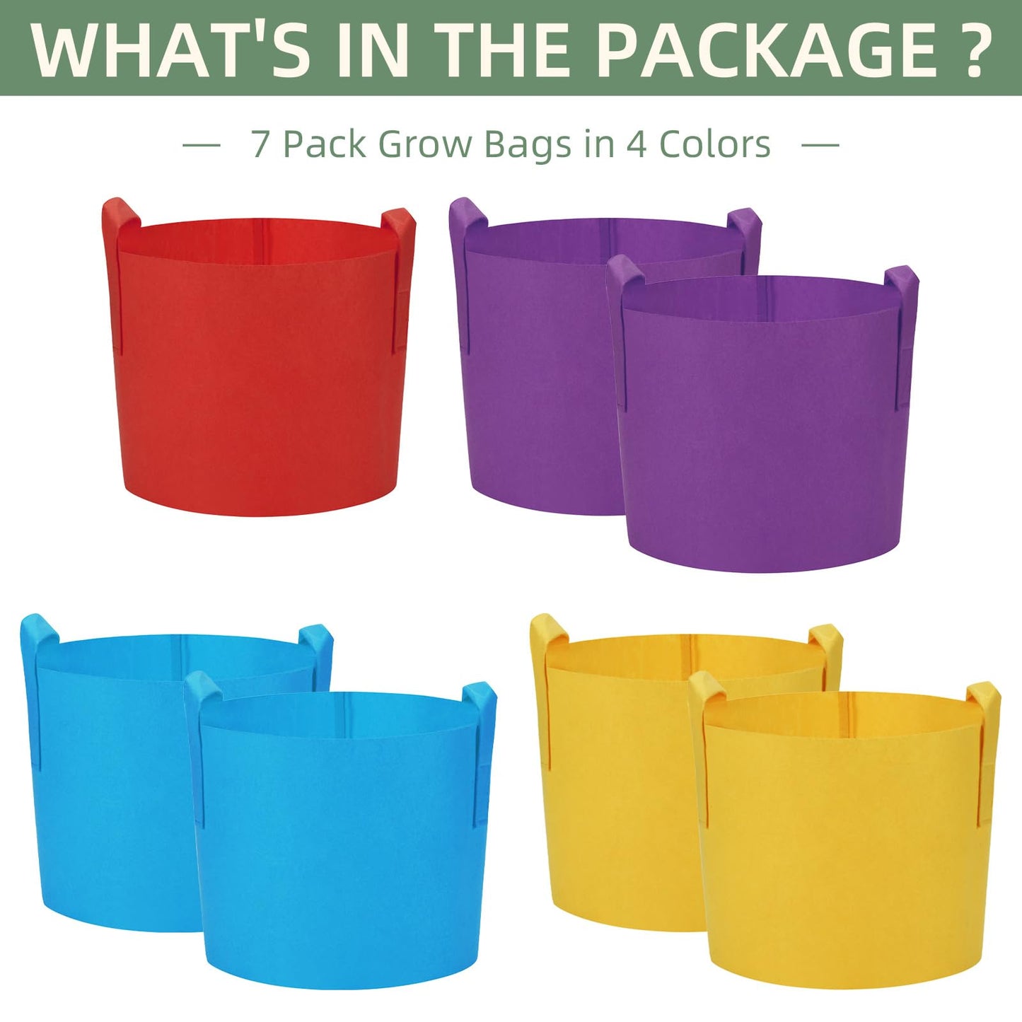 LITLANDSTAR 7-Pack 15 Gallon Colorful Grow Bags, Thickened Nonwoven Plant Fabric Pots with Handles, Heavy Duty Garden Planting Bag for Vegetable, Herbs & Flowers, Come with 4 Colors