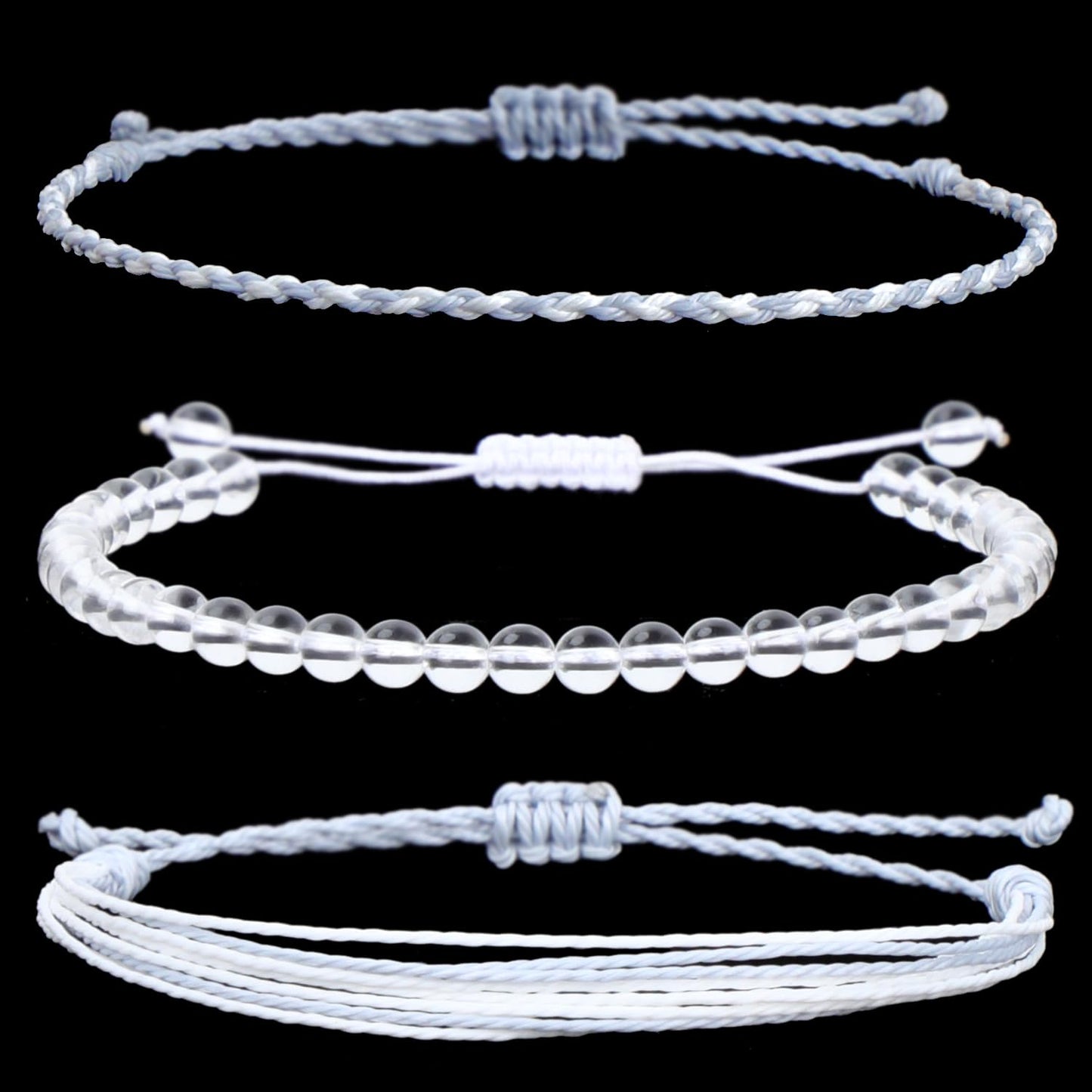 QOGIR Handmade Healing Bracelet,4mm Natural Clear Quartz Crystal Gem Stone Beads Bracelet for Men Women Gifts with 2PCS Size Adjustable Rope Bracelets