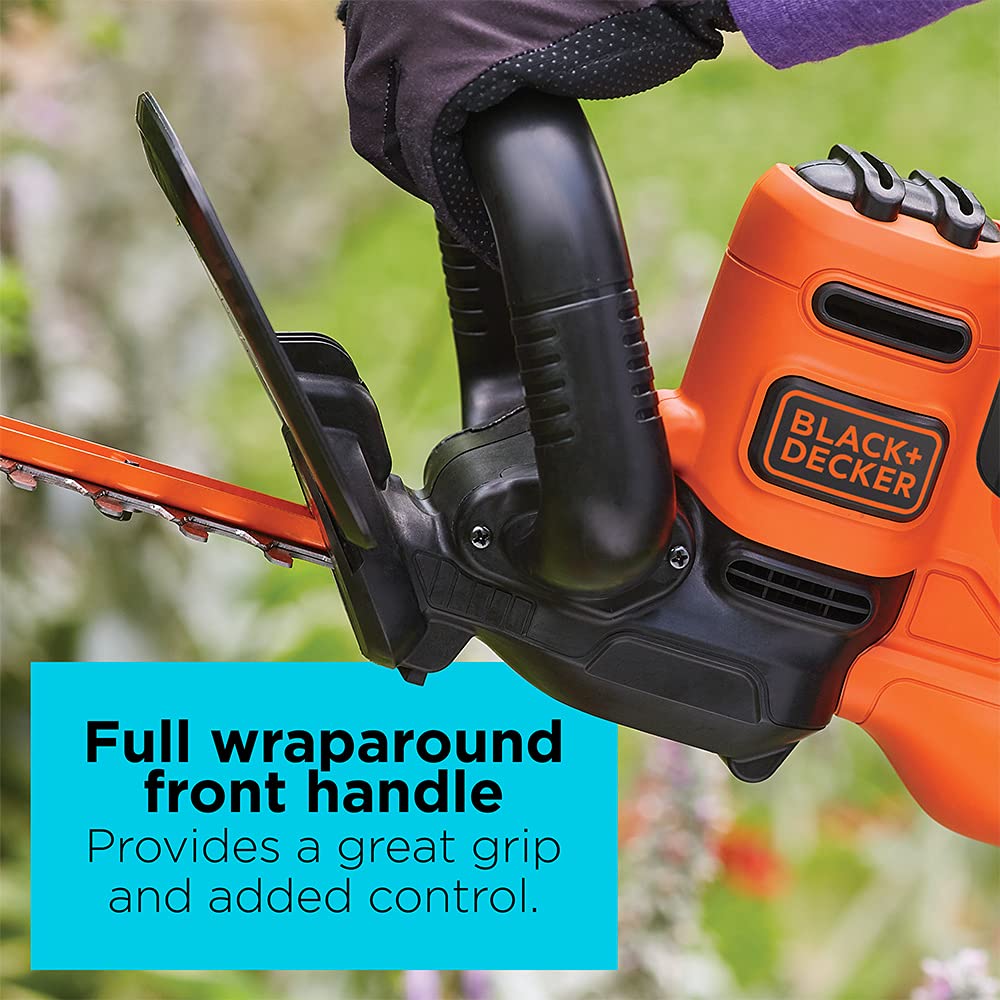 BLACK+DECKER 22" Electric Hedge Trimmer, Lightweight 4.0 Amp Corded Dual Action Shrub Trimmer, Full Wraparound Handle, High Output Low Vibration (BEHT350FF)