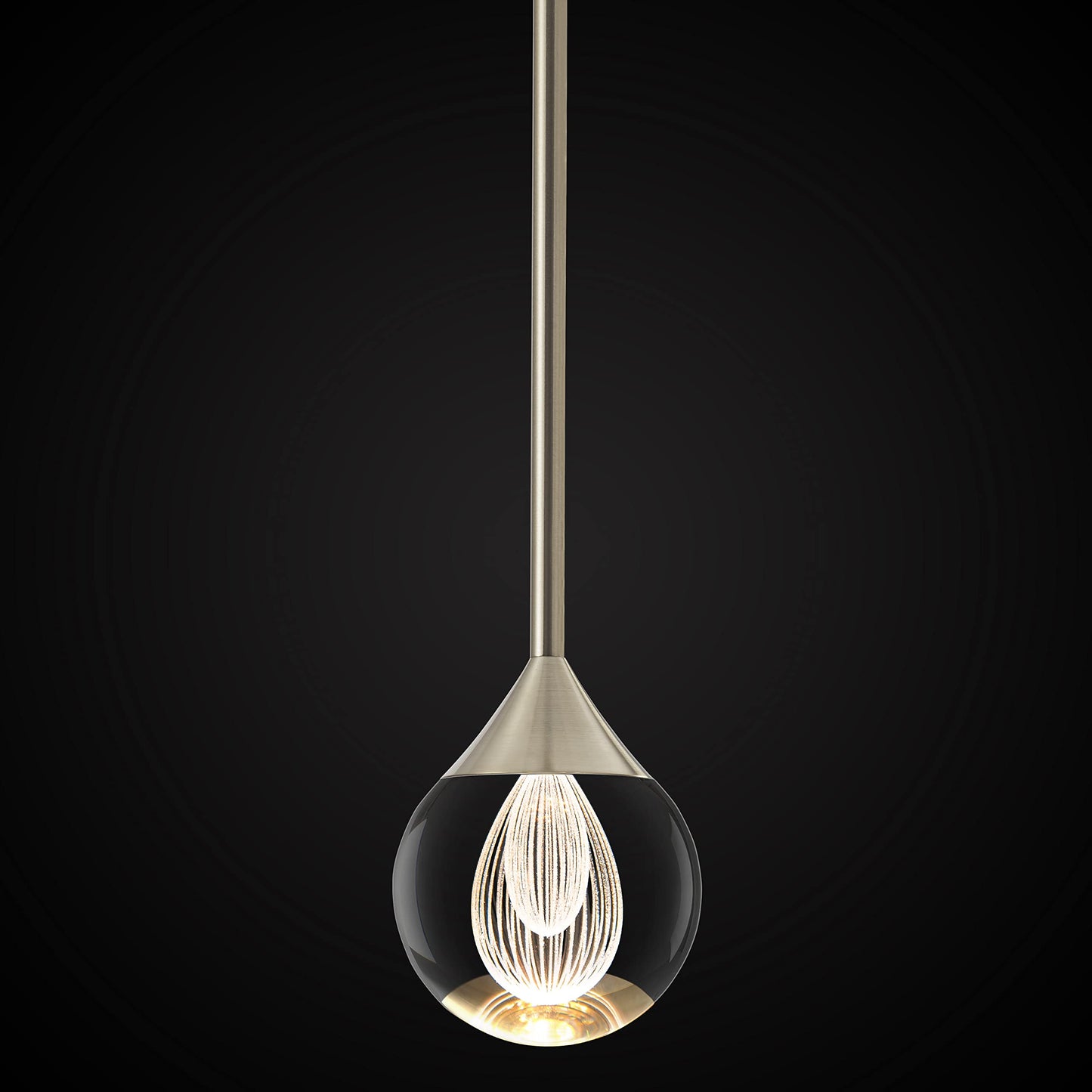 SUNMOO 1-Light Teardrop Crystal Pendant Light, Mini LED Crystal Globe Hanging Light Fixture, Modern Ceiling Pendant Lighting for Kitchen Island Dining Room Bedroom Bar 3000K 8W Brush Nickel