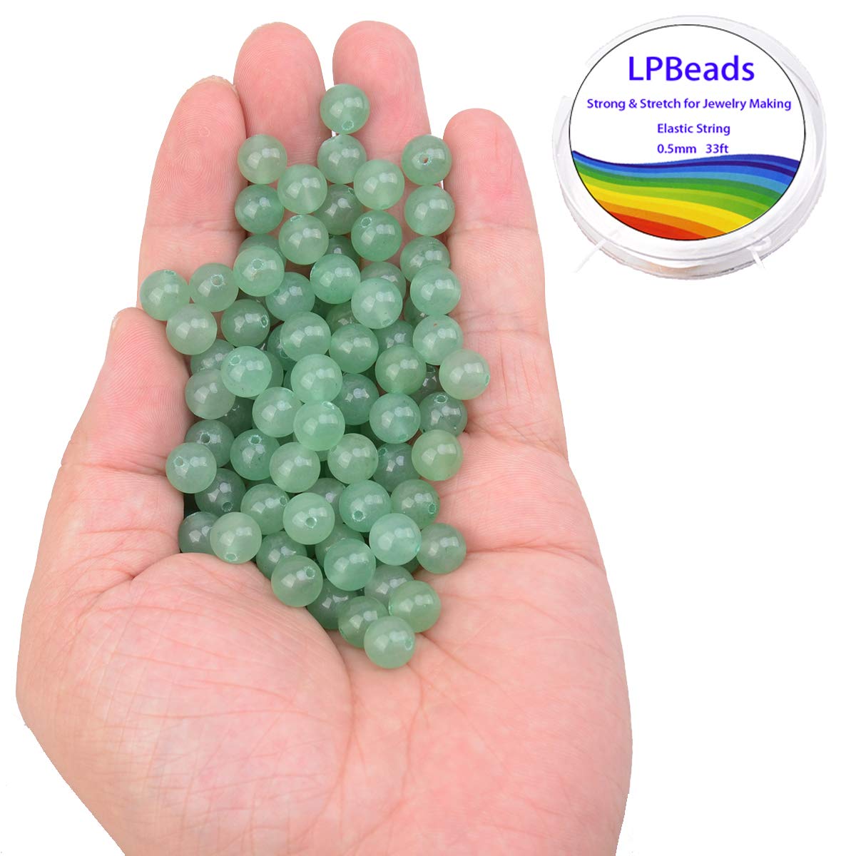 LPBeads 100PCS 8mm Natural Green Aventurine Beads Gemstone Round Loose Beads for Jewelry Making with Crystal Stretch Cord