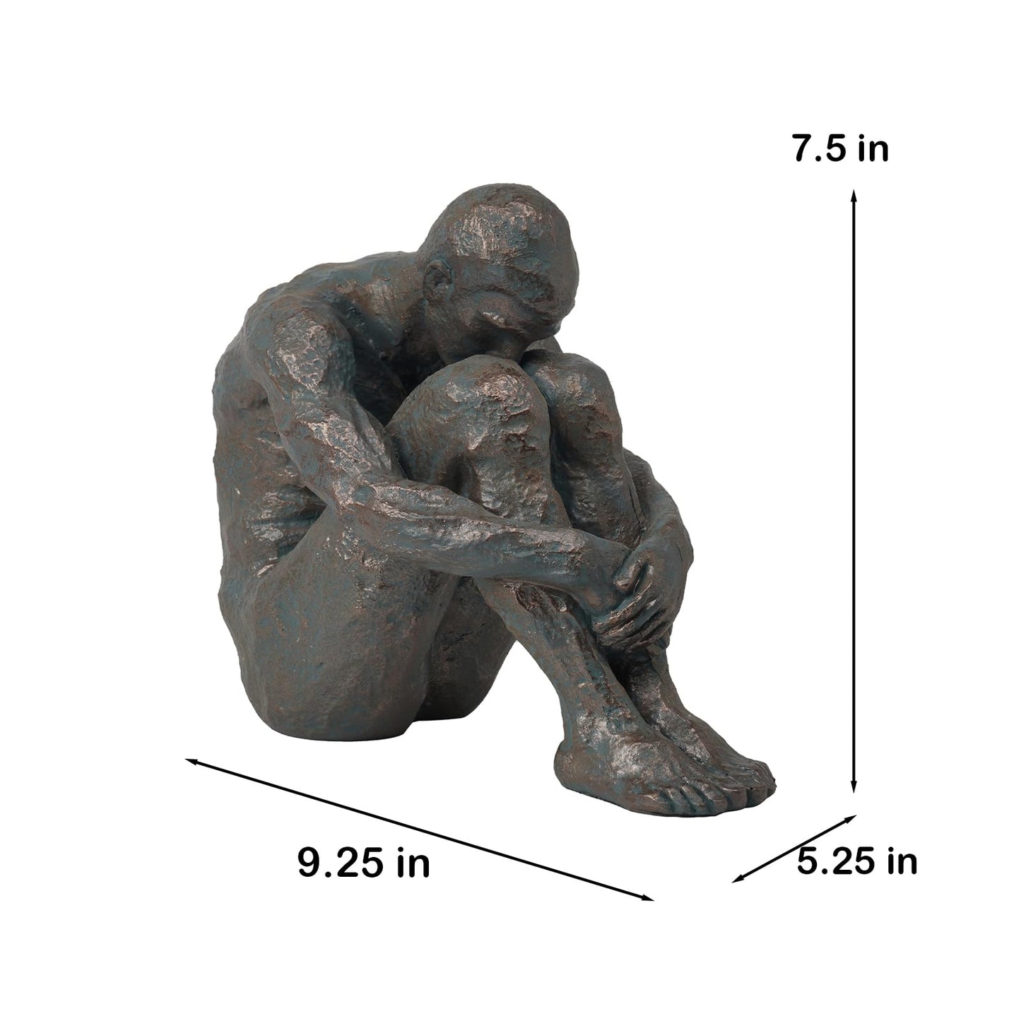 Guichifun Sitting Man Sculptures Home Decor - Resin Bronze Sitting Posture Holding Arms Legs Lonely Statues Decorative Objects Outdoor Gift for Men 9.25 x 5.25 x 7.5 Inch