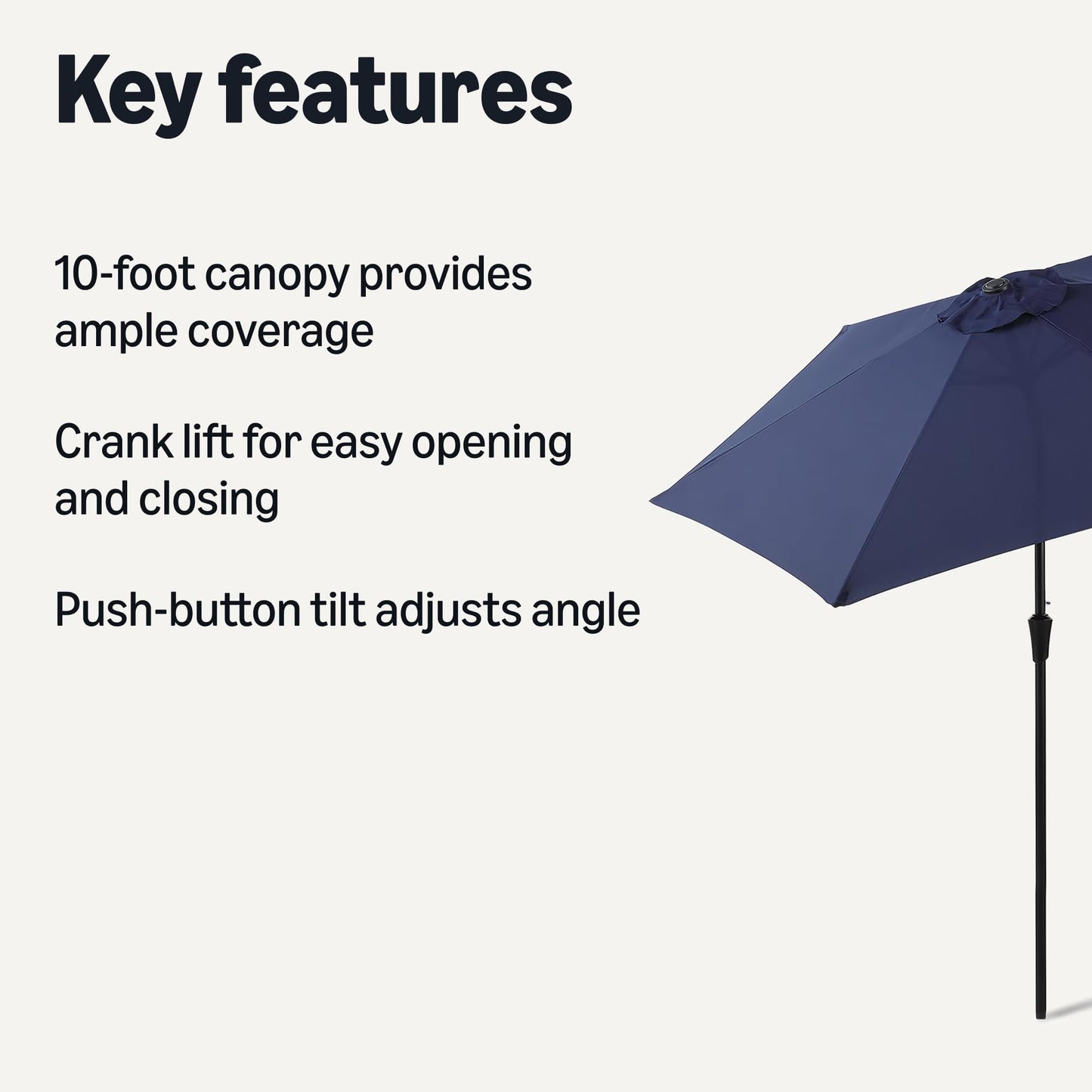 Amazon Basics Patio Umbrella with Crank Lift and Push Button Tilt, 10 Foot, Navy