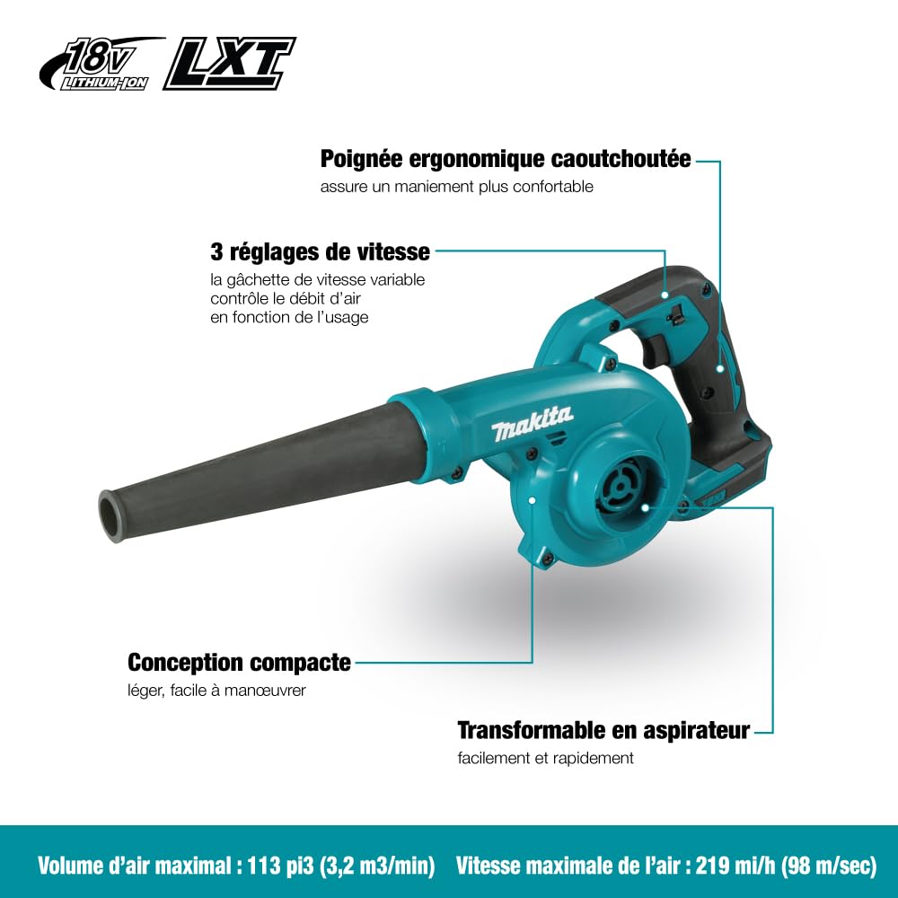 Makita DUB185Z Cordless Handheld Leaf Blower Powered by 18V LXT Li-Ion Battery