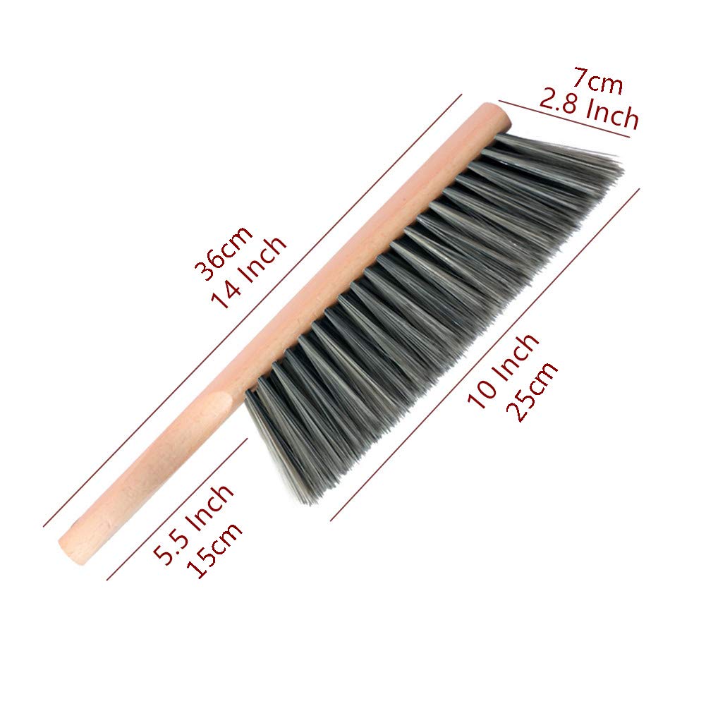 Soft Bristle Hand Brush Wooden Handle for Shop Bench Upholstery Sofa Furniture, Non-Scratch 14 Inch Long (Gray)