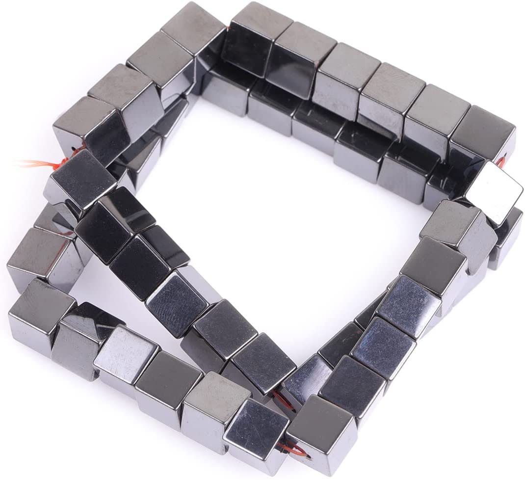 HAAMIIQII 50pcs 8mm Natural Black Hematite Loose Gemstone Beads Square Shape Spacer Stone Beads for Jewelry Making DIY Bracelets Necklaces Crafting
