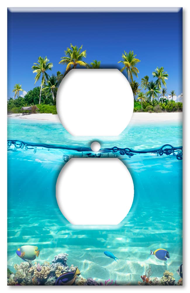 Art Plates - Decorative Light Switch Plate Cover Plate - Decorative Metal Wall Plate - 1 Gang Outlet - Tropical Ocean Island Beach - (Made in USA)