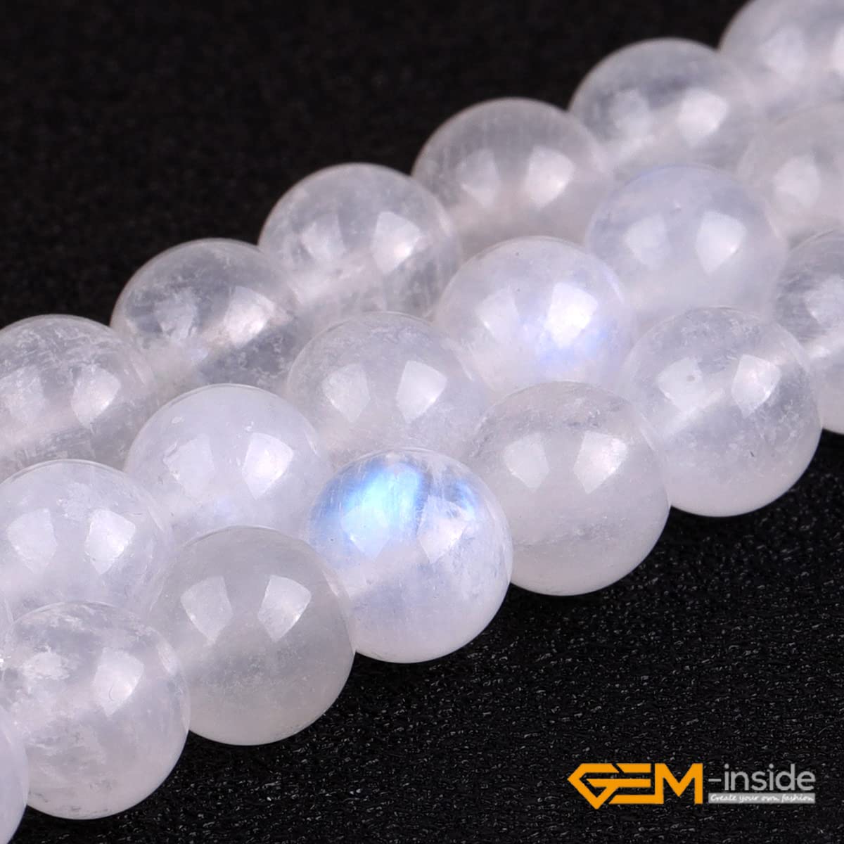 GEM-Inside Genuine 8mm Natural Blue Rainbow Moonstone AAA Grade Genuine Gemstone Beads for Jewelry Making 15"