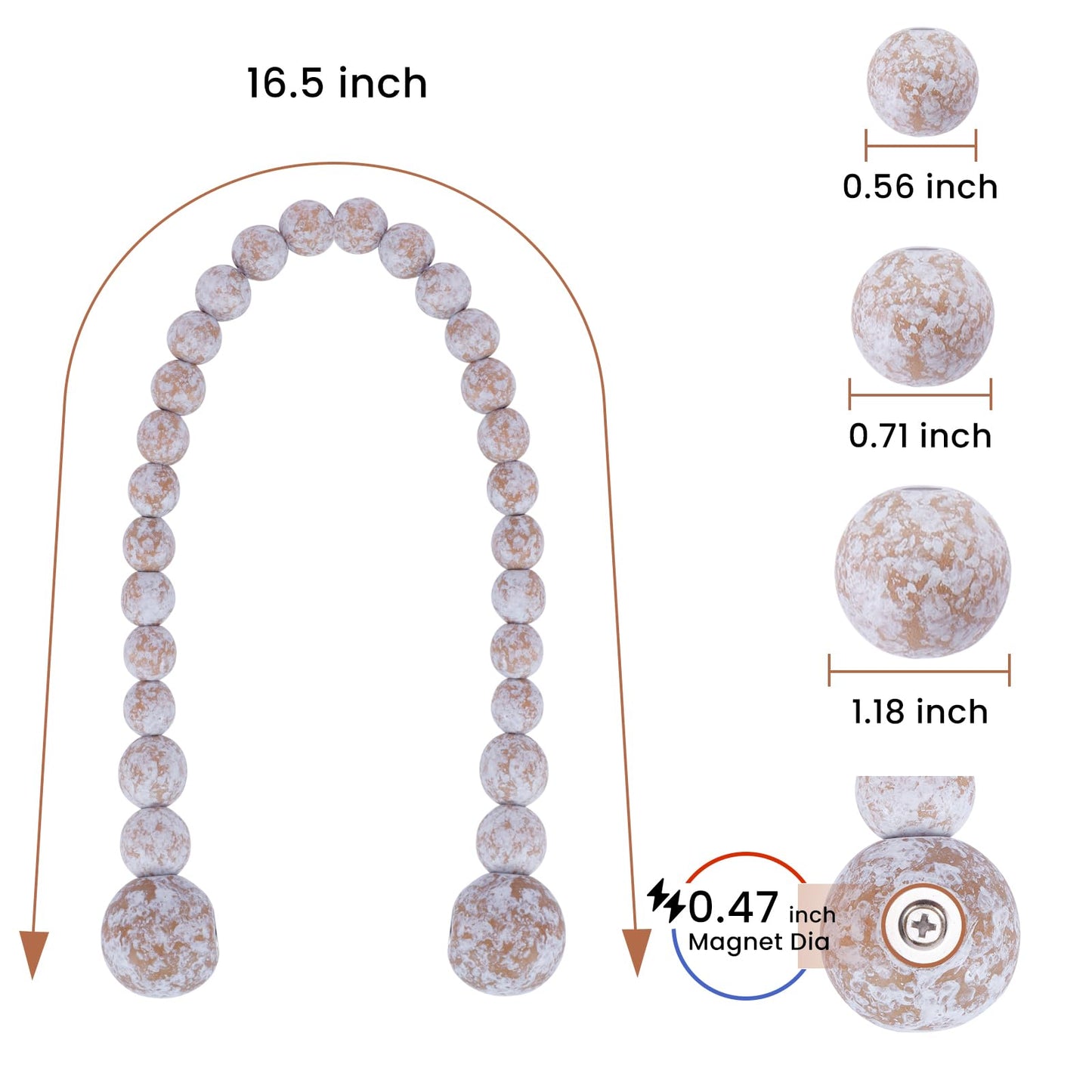 KLOGTSIND Magnetic Curtain Tiebacks, Curtain Tie Backs for Curtains 2 Pack, Wood Bead Curtain Tiebacks, Curtain Holders for Boho Bedroom Decor, Baby Nursery Decor, Farmhouse Decor