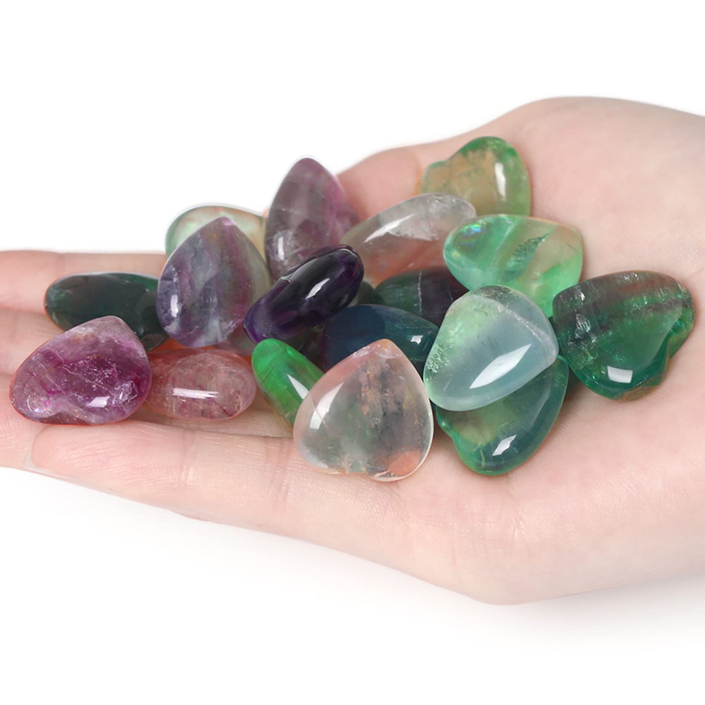10 PCS Colorful Fluorite Crystal Heart Stone Thicken Natural Polished Love Heart Shaped Healing Stones Palm Gemstones Set Bulk Gifts Wholesale Reiki Energy Balancing Meditation Mothers Day Gifts Bulk