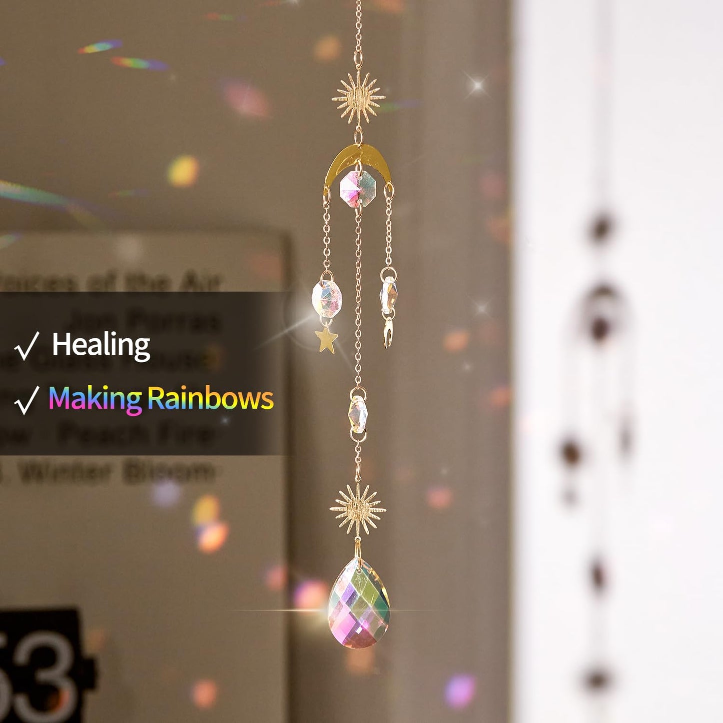 Louxiar 4PK Crystal Suncatcher for Windows Hanging Decor, Prism Sun Catcher with Chain and Hook, Rainbow Maker for Ceiling Garden Home Indoor Ornaments
