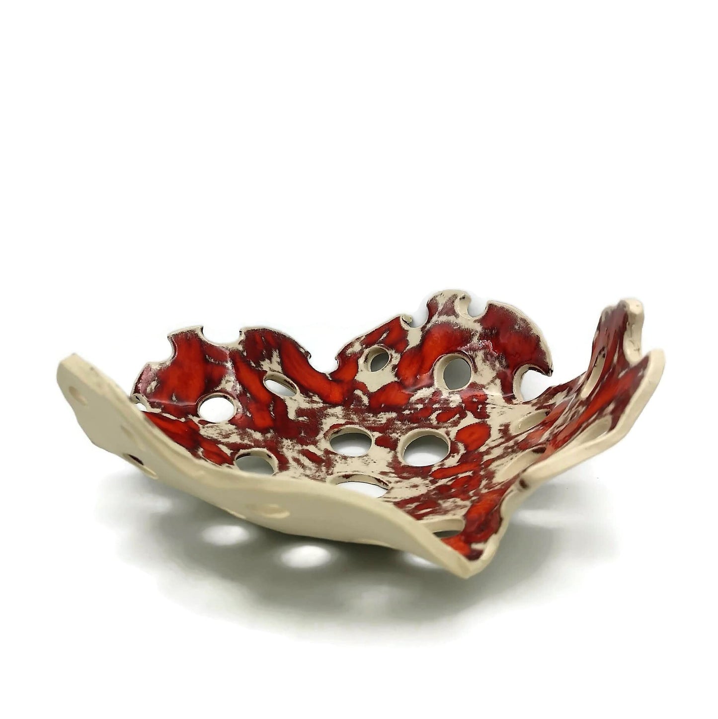 Orange Handmade Ceramic Decorative Centerpiece Bowl, Large Fruit Bowl With Holes Decor