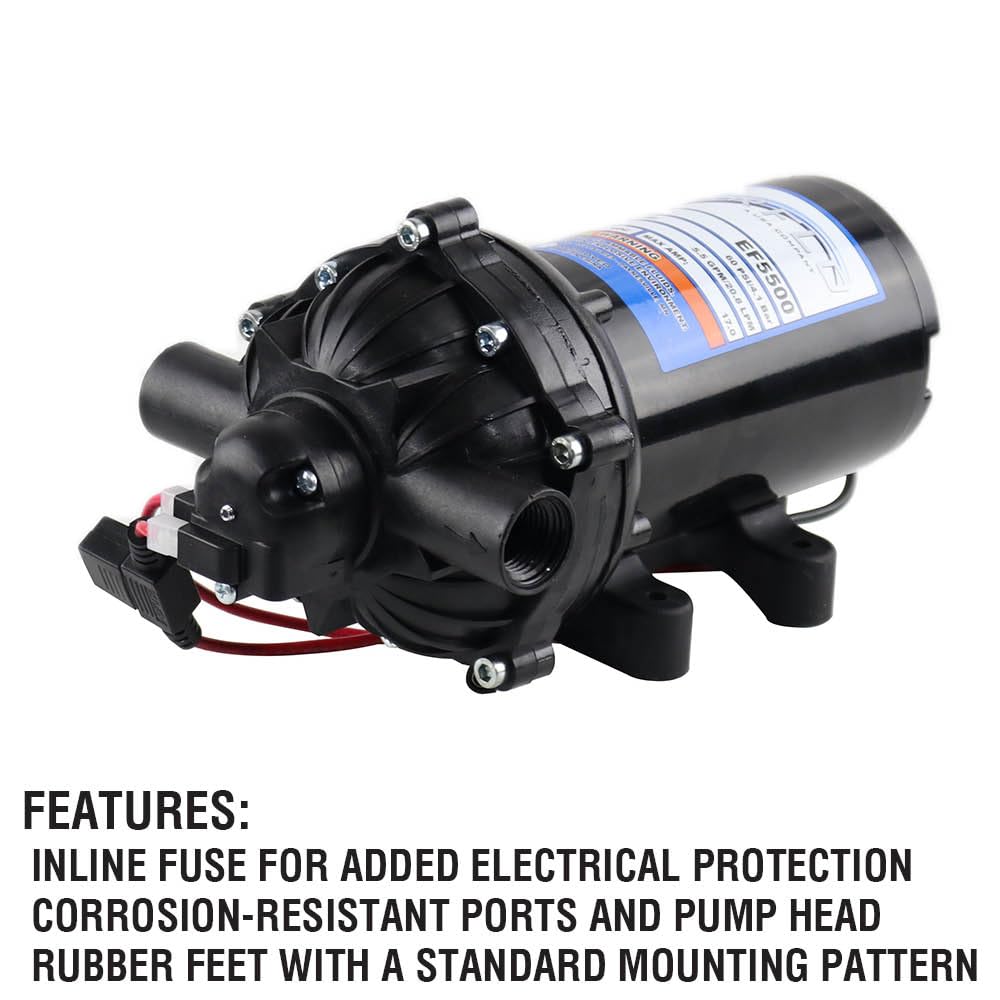 Everflo EF5500-BOX 5.5GPM 12V Diaphragm Pump-1/2 FNPT Connection, 5.5 GPM, Black