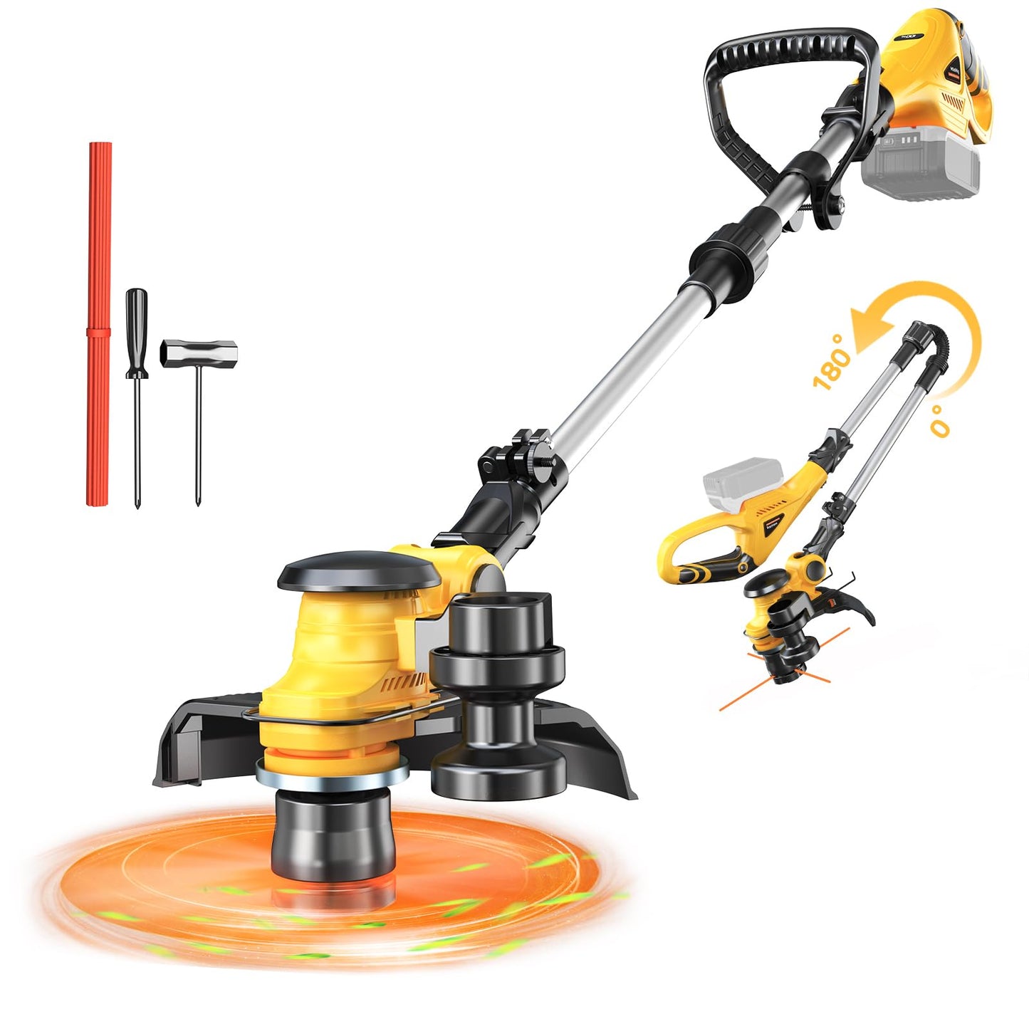 Cordless String Trimmer Compatible with Dewalt 20V (Tool Only), MtiolHig 3 IN 1 Weed Eater with Brushless Motor & Battery Level Display, Electric Weed Wacker/Edger Trimmer for Yard, w/ 18 Line, Yellow