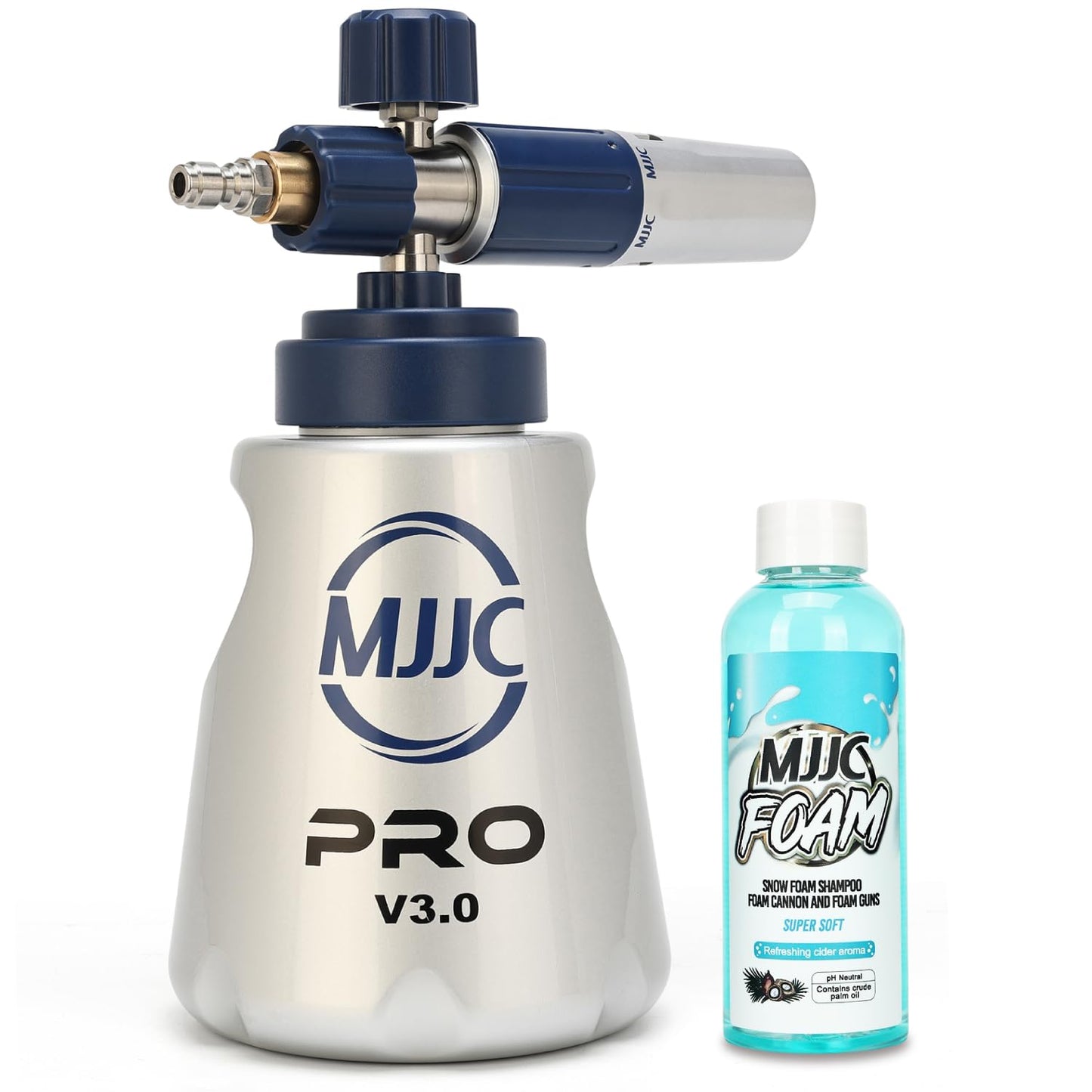 MJJC PRO V3.0 Ultimate Foam Cannon for Pressure Washers – Professional Car Wash Accessory Kit with Thick Foam, Stainless Steel, 44 fl oz Bottle (Pro V3.0 (1/4" Quick Connector) + SOAP Sample)