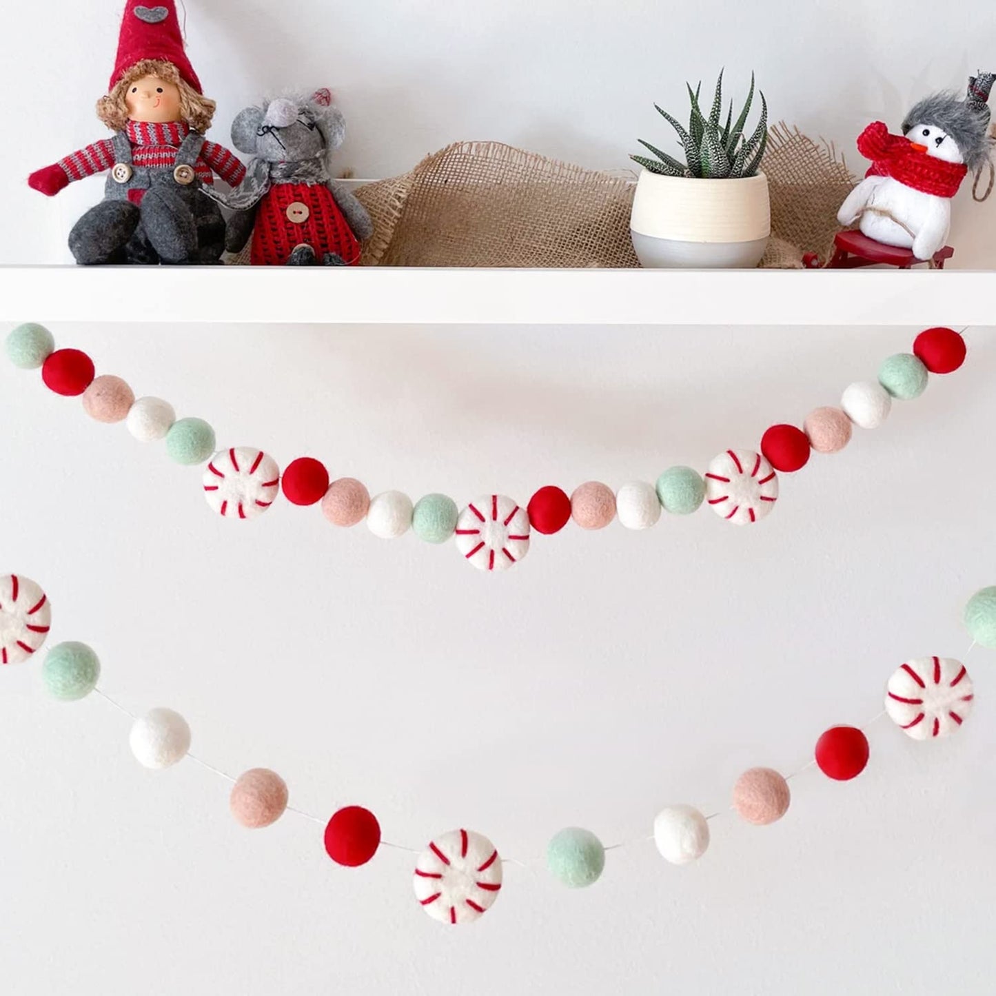 Christmas Felt Ball Garland, Holiday Home Decor, Peppermint Garland Decor, Candy Decorations, Felt Balls for Christmas Tree, Mantel, Kids Bedroom, Living Room, Nursery- 6.56 Ft