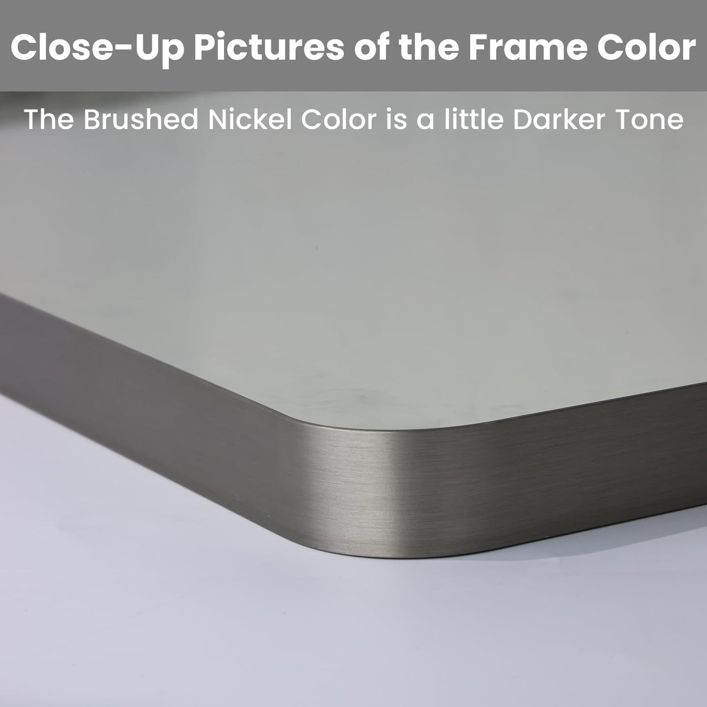 LOAAO 22X30 Inch Brushed Nickel Bathroom Mirror, Rounded Rectangle Silver Metal Frame Mirror, Brushed Nickel, Anti-Rust, Hangs Horizontally or Vertically