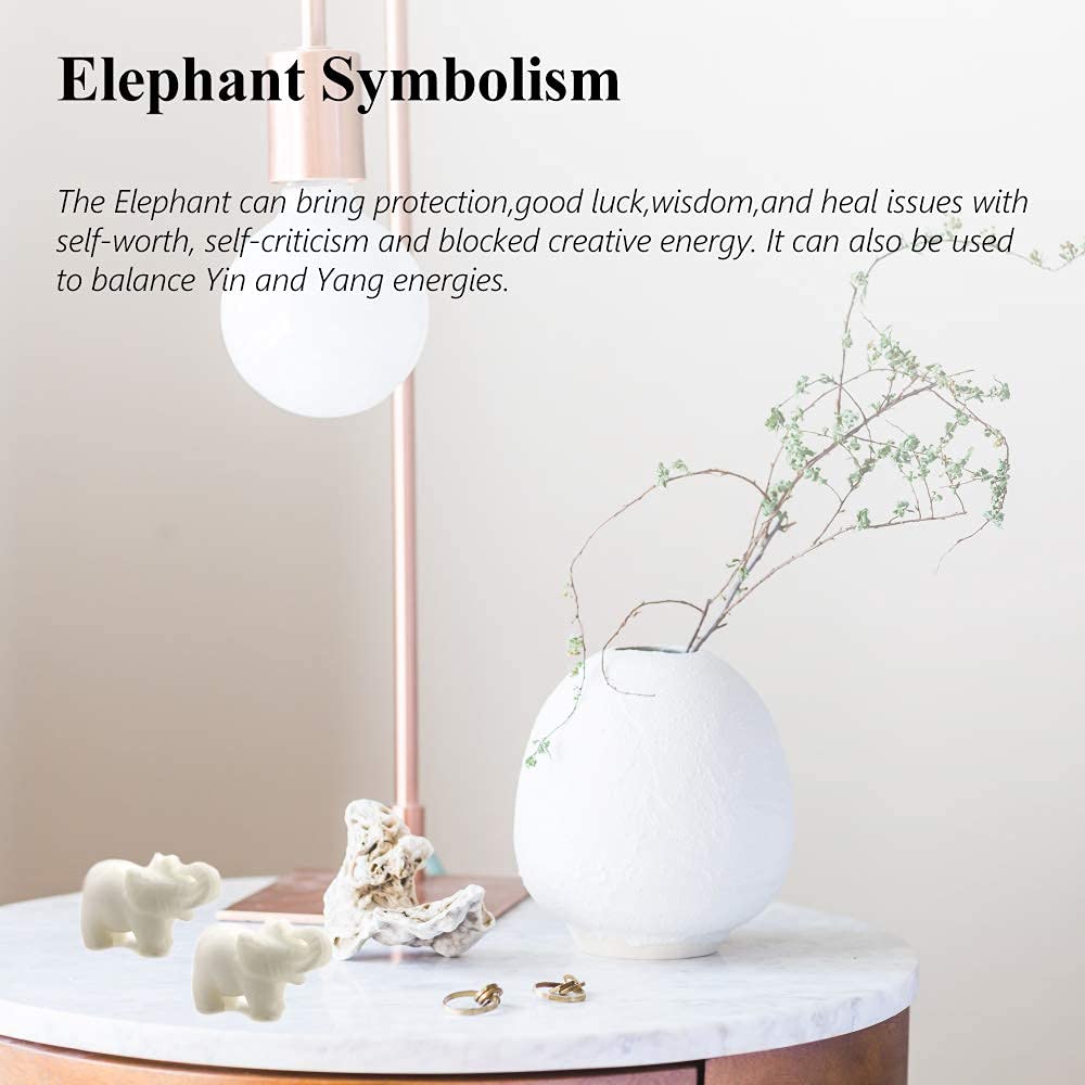White Jade Elephant Gemstone Figurines Hand Carved Pocket Statue Healing Crystals Good Luck for Home Decor 1.5 inches