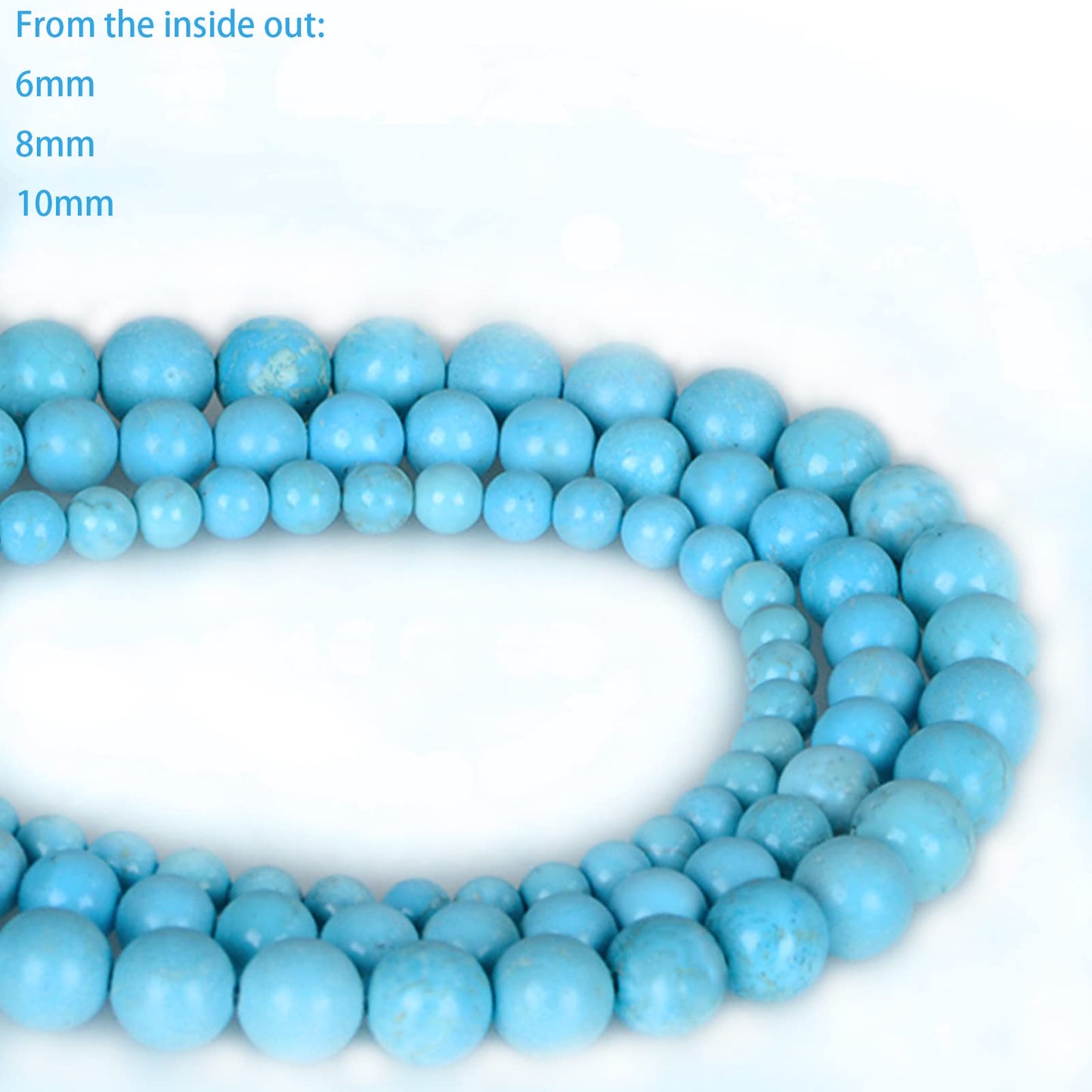 ICAI Beads（Blue Turquoise） Natural Stone Gemstone Round Loose Beads Crystal Energy Stone Healing Power for Jewelry Making DIY,1 Strand 35-37pcs（10mm）