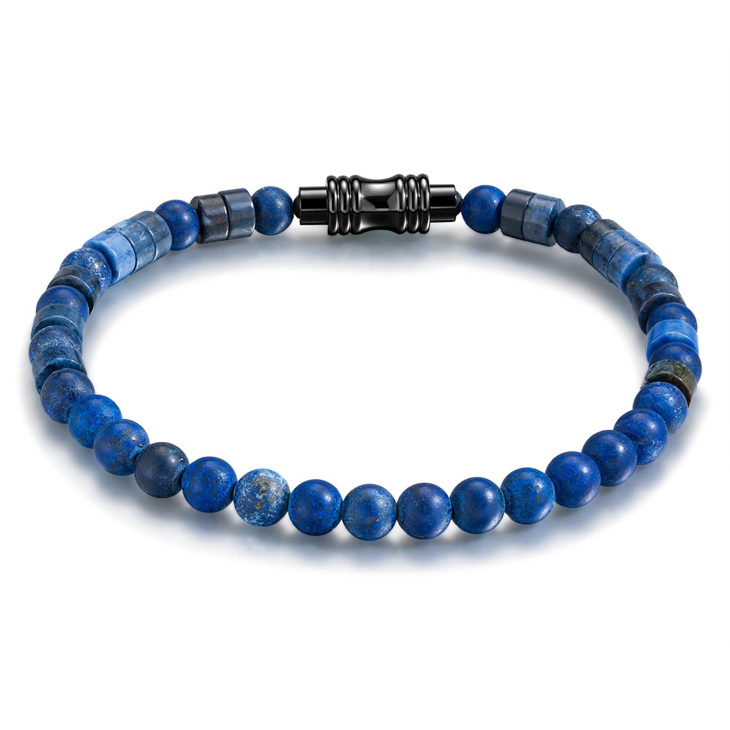 TRUMIUM Beaded Bracelets for Men Women Hematite 6mm Lapis Lazuli Mens Bracelet Gemstone Jewelry for Him 9 Inch Length