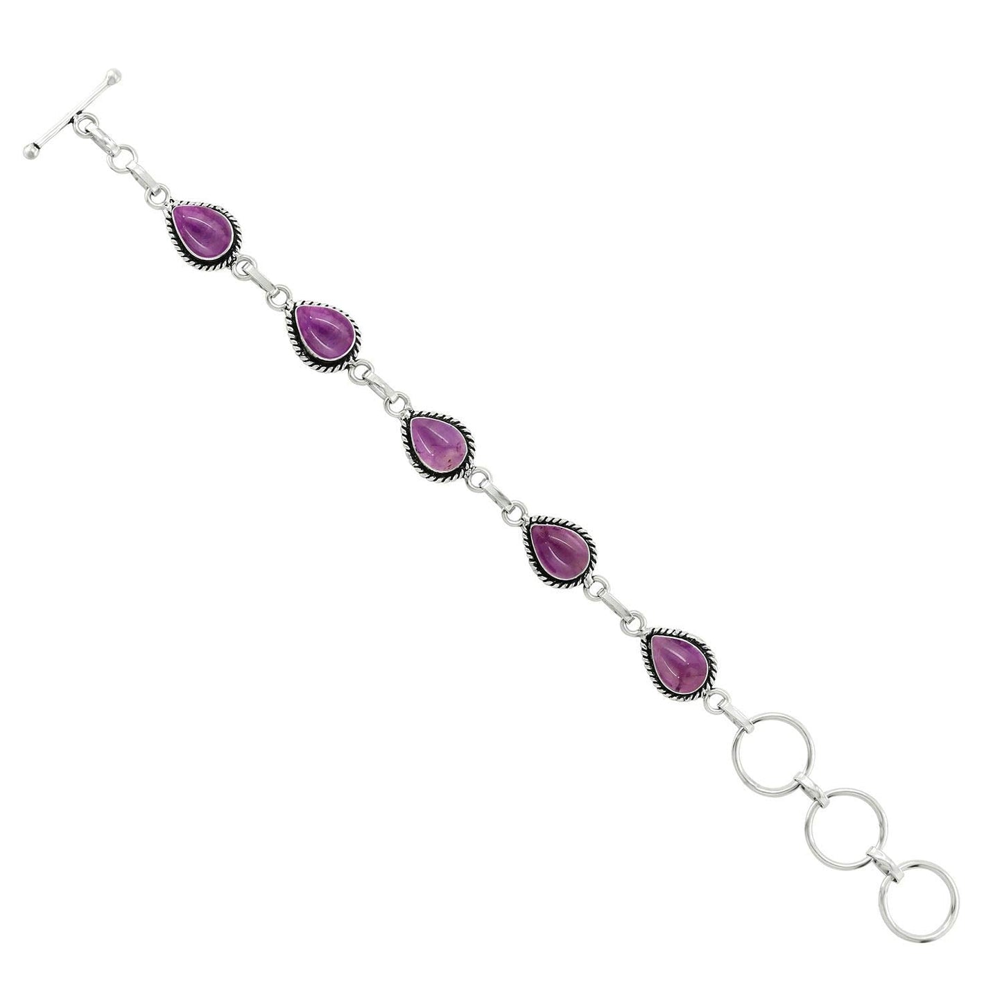 Natural Amethyst Silver Plated Link Bracelet for Women - Purple Stone February Birthstone Handmade Vintage Style Adjustable Jewelry Bracelet - Mother's Day Gifts for Mom Wife