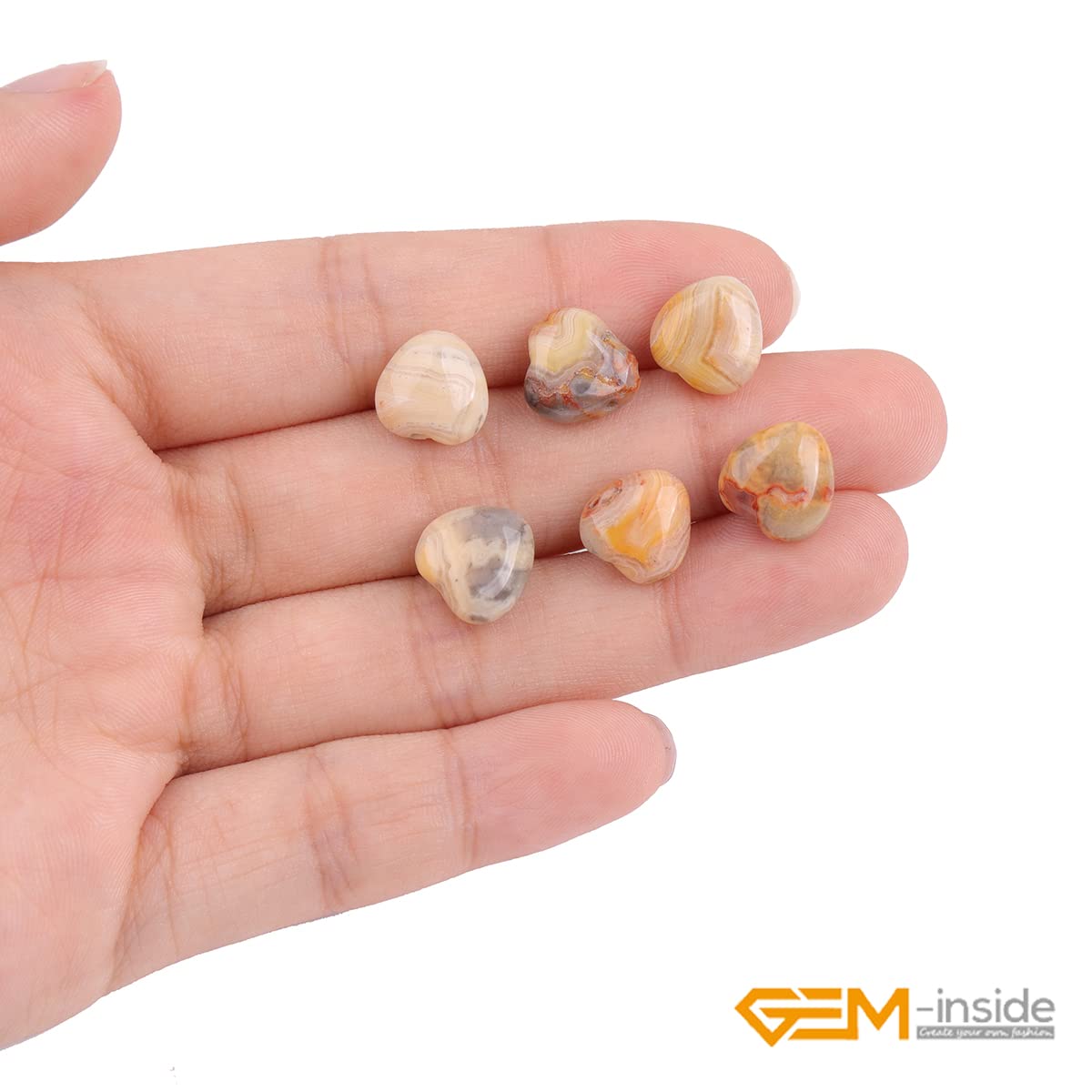 GEM-Inside 10mm Heart Charms Natural Yellow Crazy Lace Agate Gemstone Stone Beads for Jewelry Making Full 15" Strand Power Energy Healing Chakra Stone Beads