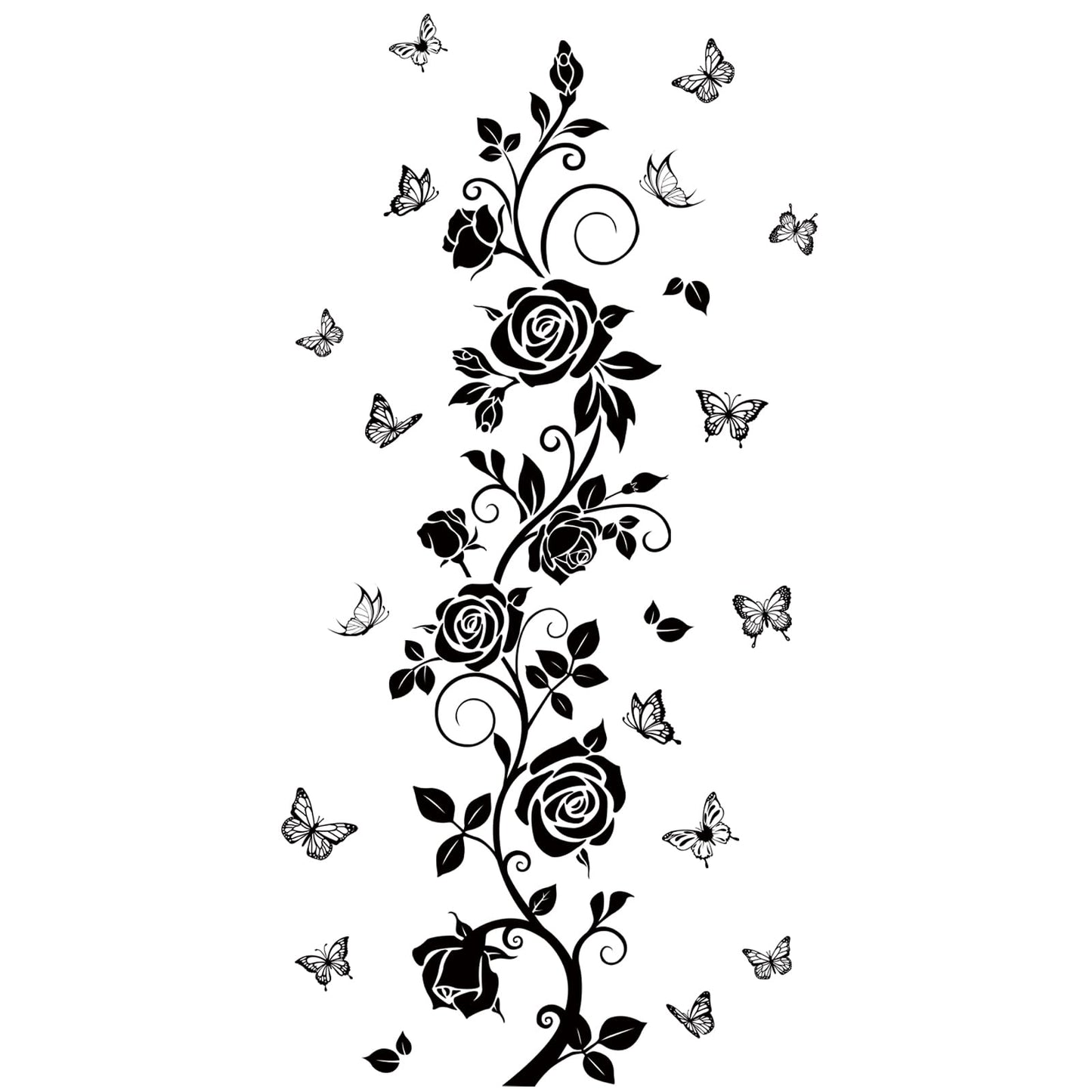 FUFUQUARE Flower Vine Decals Flying Butterfly Black Floral Wall Stickers Removable Wall Art Decor for Living Room Bedroom