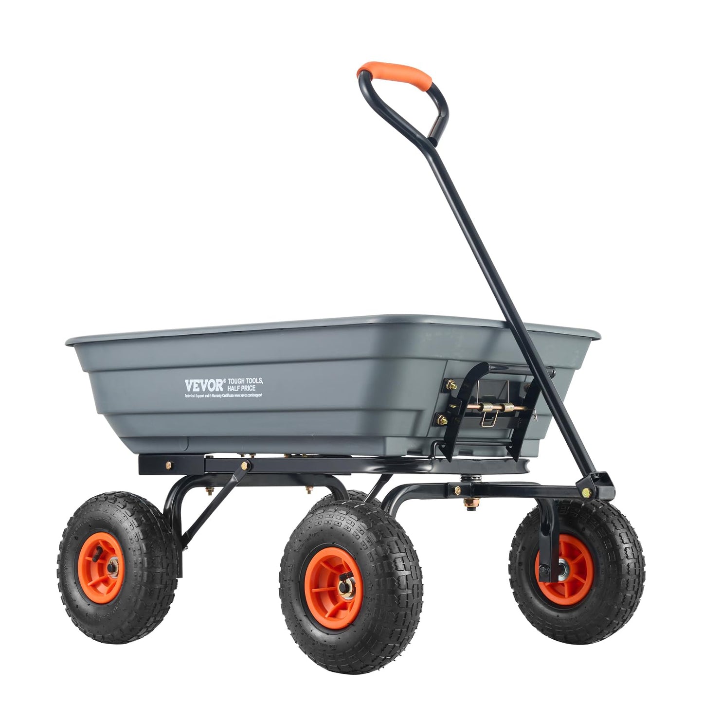 VEVOR 4 Cu.Ft. 600lbs Poly Garden Dump Cart, Heavy Duty 4 Wheel Wheelbarrow Yard Cart Dump Wagon with 10in All Terrain Wheels, Steel Frame and Quick Release System