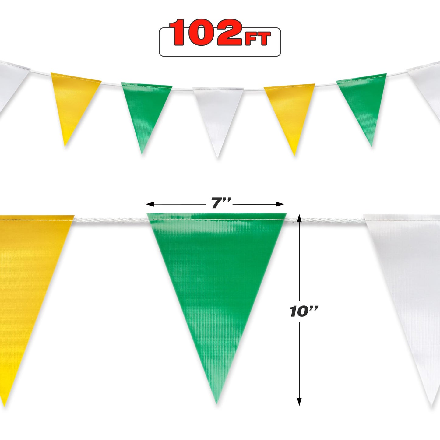 NACARUM Yellow & White & Green Pennant Banner Flags | OSHA 500lb Rated | Strand Fade Resistant 【102FT】