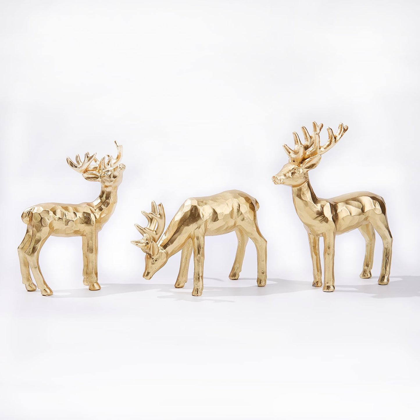 yumhum 3pcs Resin Reindeer Figurines for Christmas Decor Gold Tabletop Reindeer Statues Small Decorative Deer Figurines for Indoor Christmas Tabletop Mantle Decorations