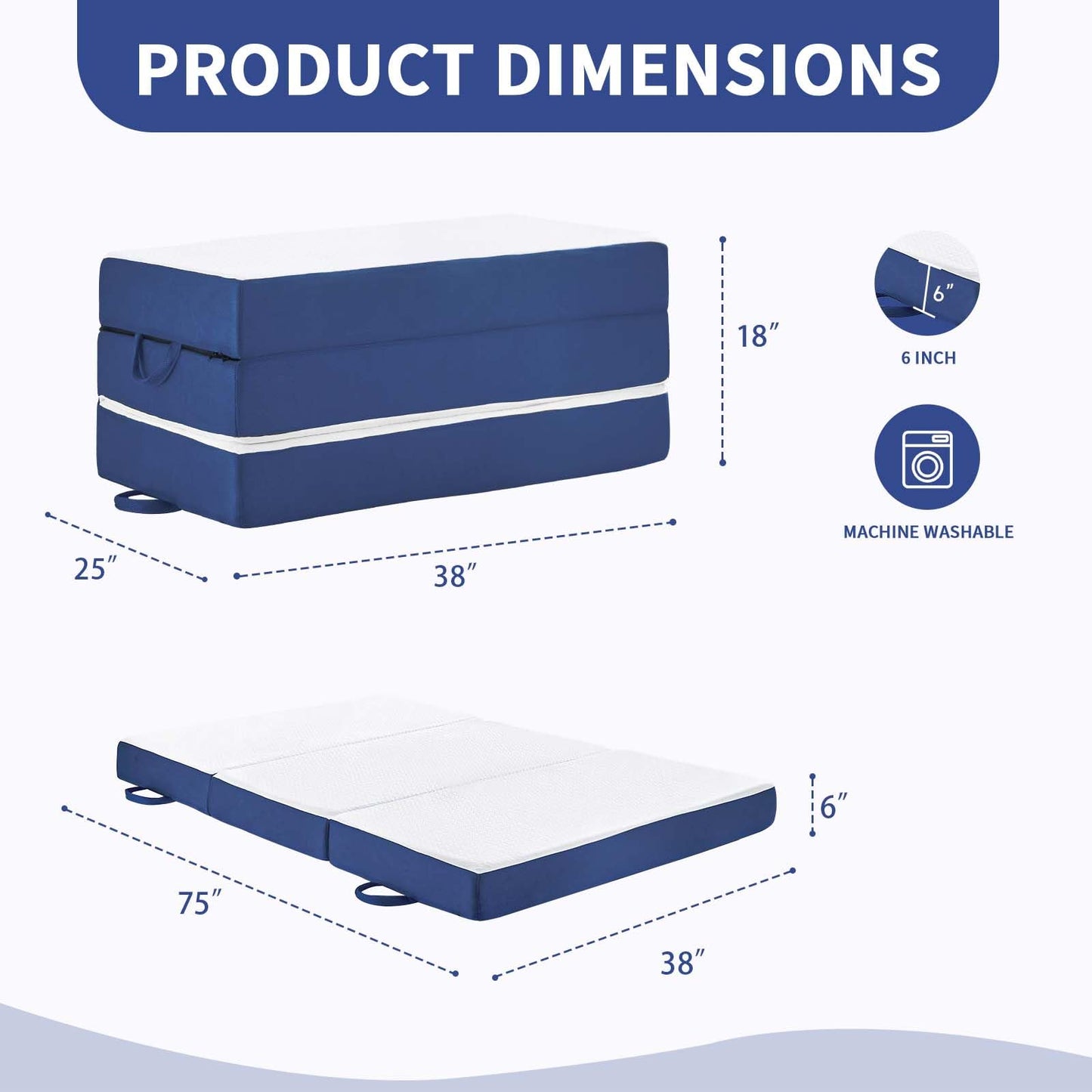 Folding Mattress Twin, 6 Inch Memory Foam Tri-Fold Floor Bed and Futon , Twin Topper with Breathable & Washable Cover, Supportive Foldable Mattress for Guest Bed, Office Nap,Camping, (38" x 75" x 6")