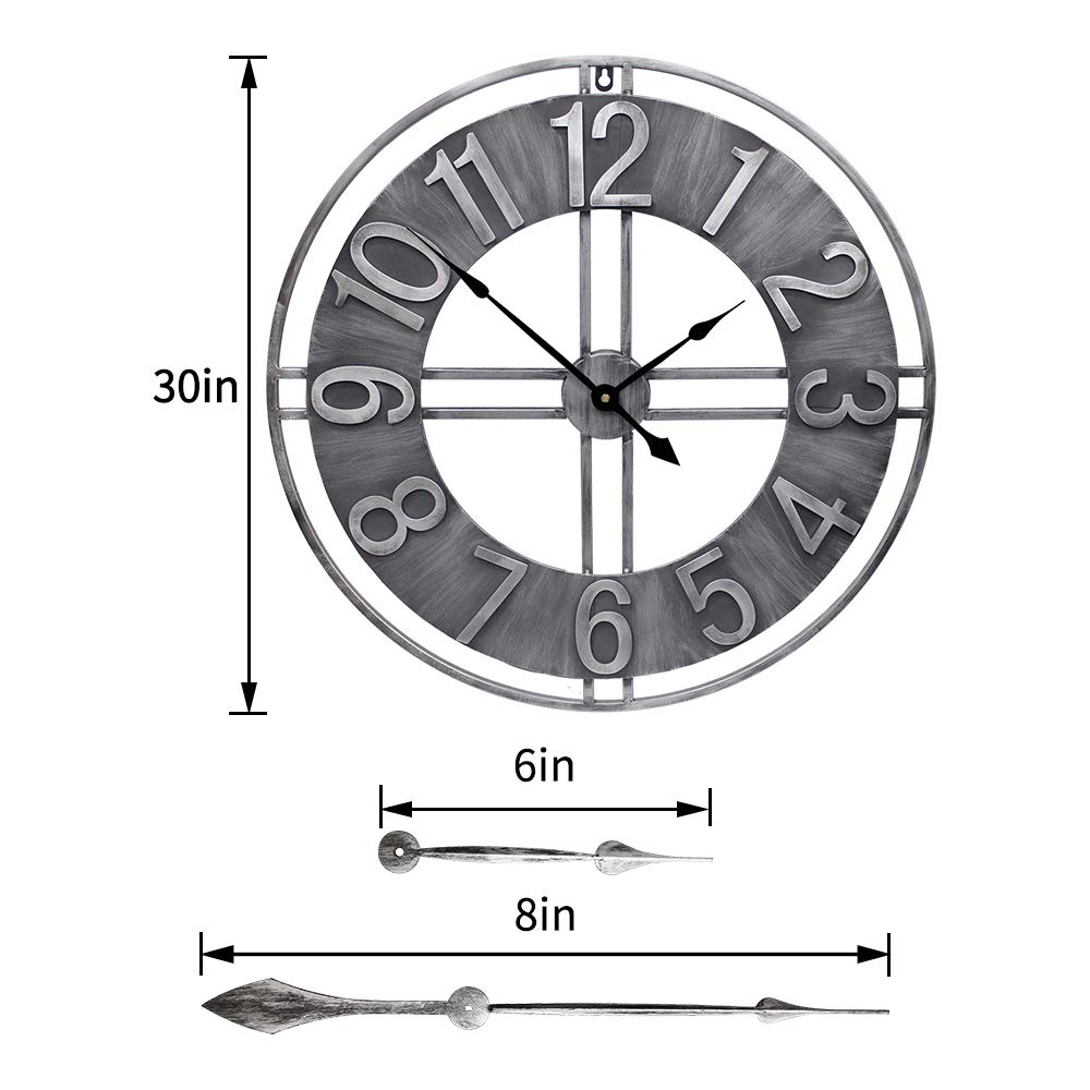 YIDIE 30 inch Large Wall Clock Decorative Solid Metal Retro Decor for Home Farmhouse Living Room