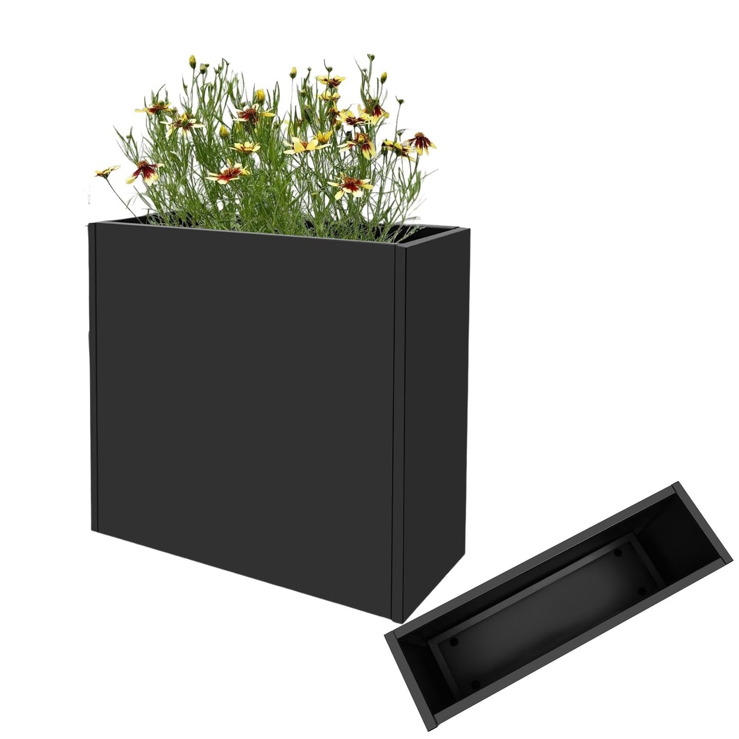 Metal Planter Box, 34*10*30In Rectangular Steel Planter Box with Water Bag and Gloves, Indoor &outdoor Metal Garden Box with Drainage Hole for Gardens, Courtyards, Balconies, Black (30 In Tall)