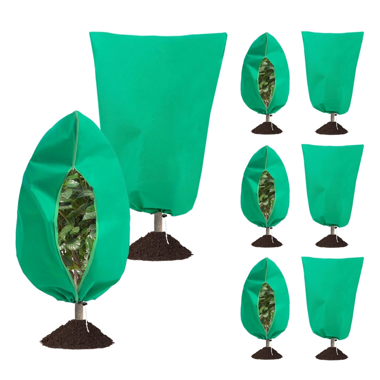 8 Pack Plant Covers Freeze Protection, 31.5"x47.2" Frost Blankets with Zipper Drawstring, Winter Cold Weather Plant Protection Jacket for Outdoor Plants Potted Shrubs Trees from Freeze Animals, Green