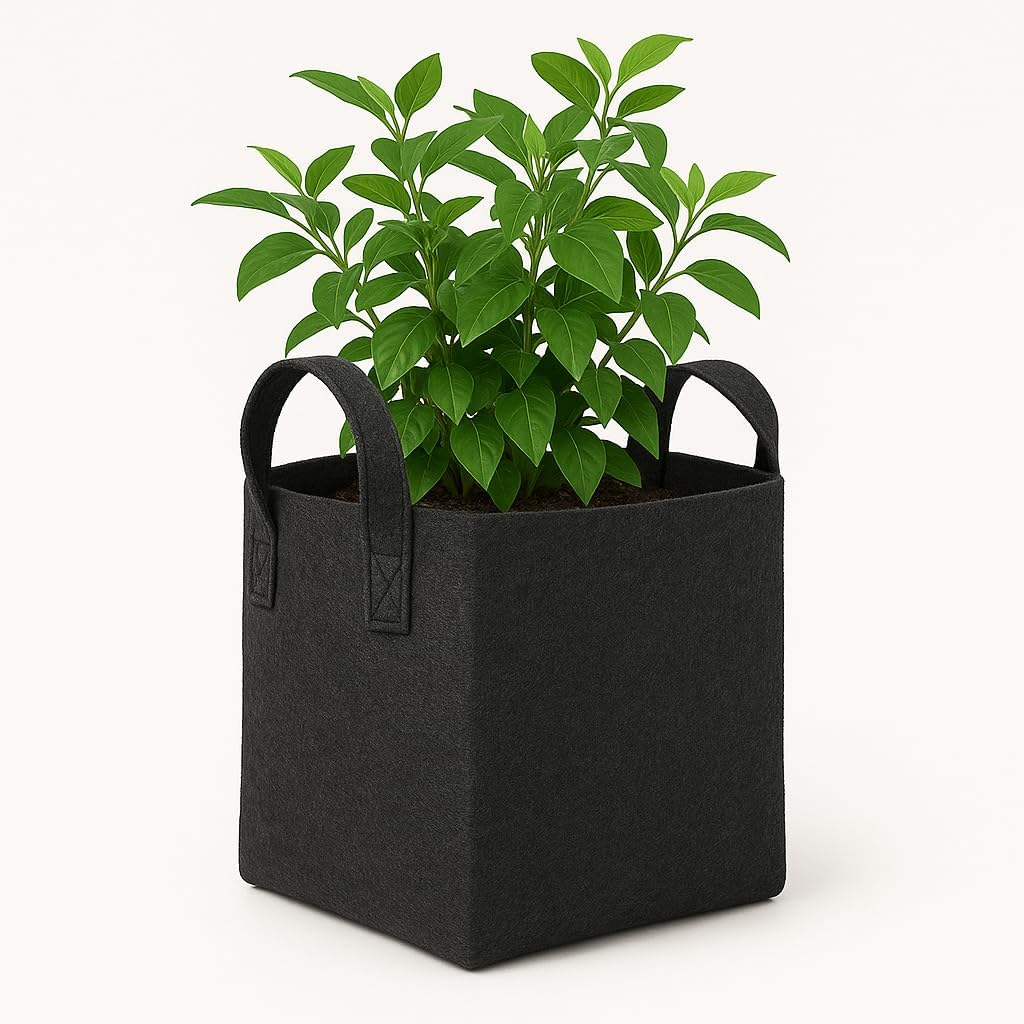 HYK MART Square Geo Fabric Grow Bag 400 GSM Durable Breathable UV Resistant Reusable Plant Container for Herbs, Vegetables Flowers Space Saving Gardening Pack of 2 (15 inch) (Black)