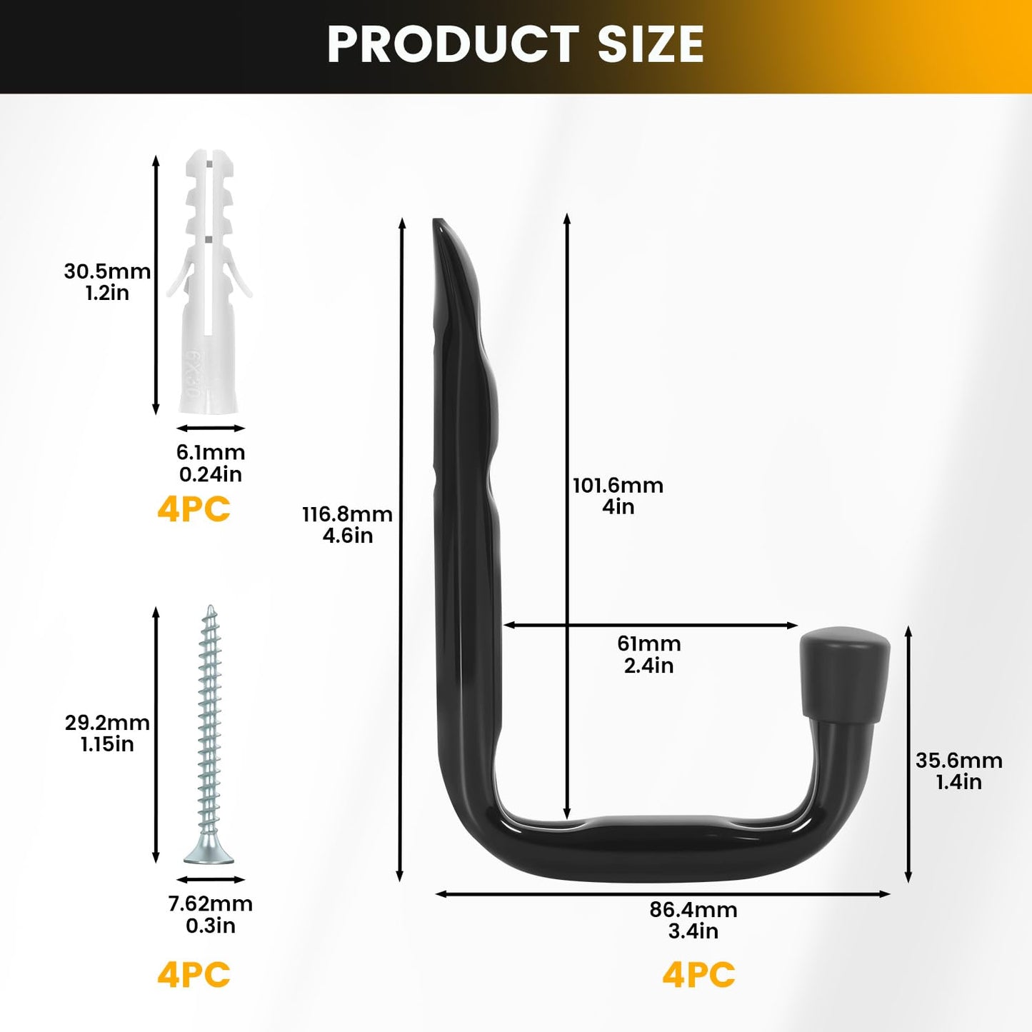 GURADESIGN 8-Pack Heavy Duty Garage Hook for Hanging 50 lbs, J Utility Hooks for Garage, Metal Wall Hooks Heavy Duty, Garage Hook for Hanging, Black