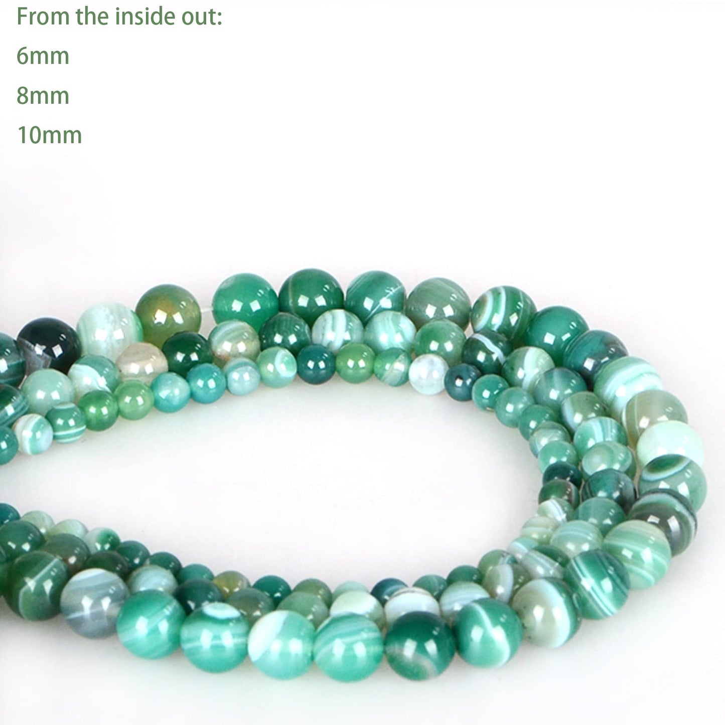 ICAI Beads（Green Striped Agate） Natural Stone Gemstone Round Loose Beads Crystal Energy Stone Healing Power for Jewelry Making DIY,1 Strand 35-37pcs（10mm）