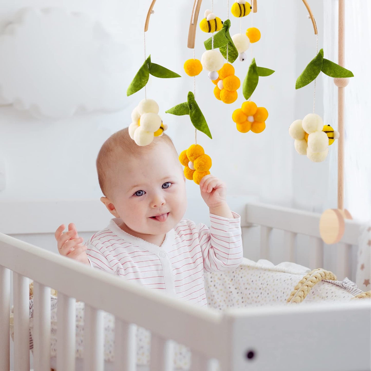 Baby Bee & Flower Crib & Bassinet Mobile - Soothing Nursery Decor for Girls & Boys - Ages 0 & Up