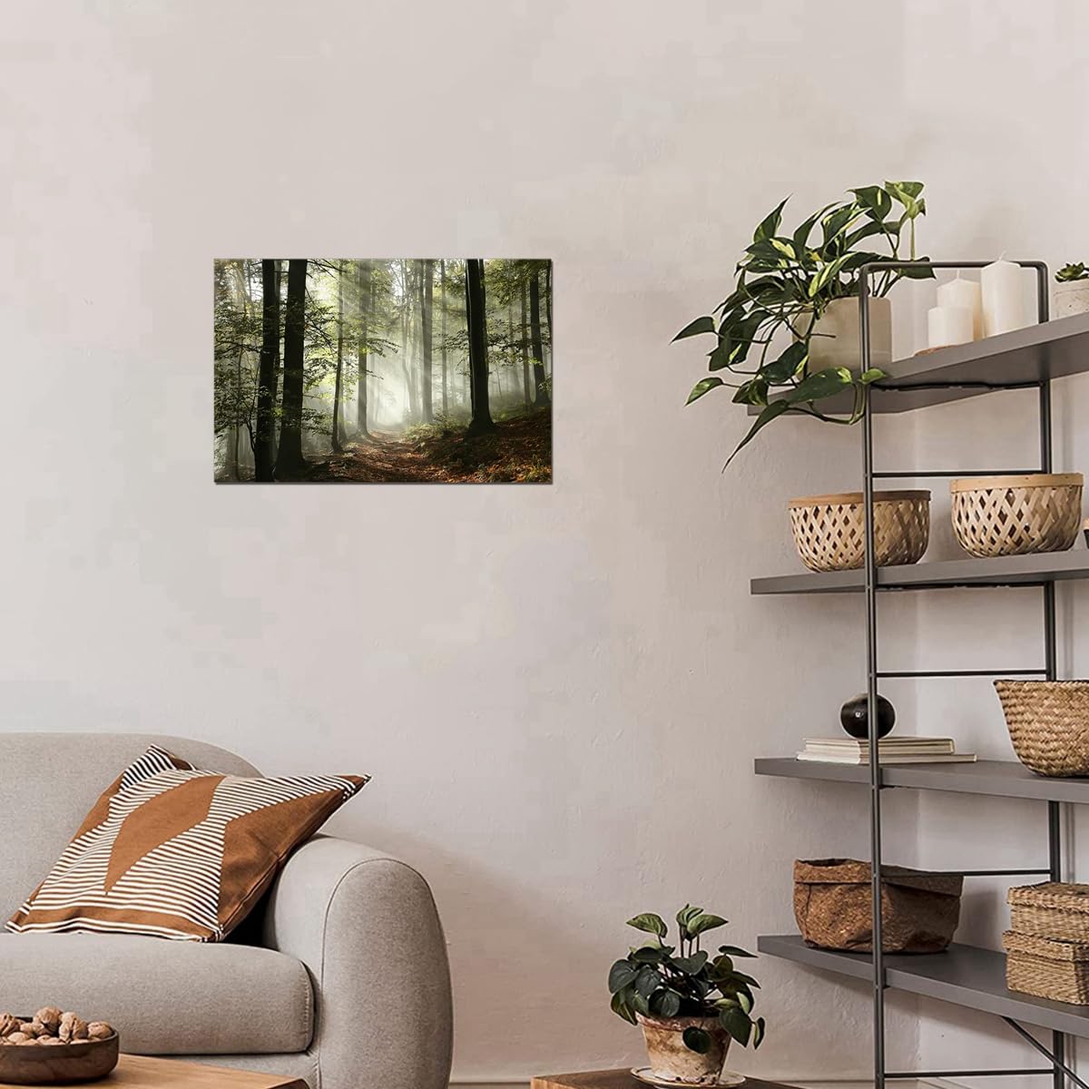 Forest Canvas Wall Art Trees Foggy Morning Spring Rustic Landscape for Bedroom Bathroom Decorations Modern Artwork Print Framed Painting Living Room Home Office Wall Décor 12x16inch