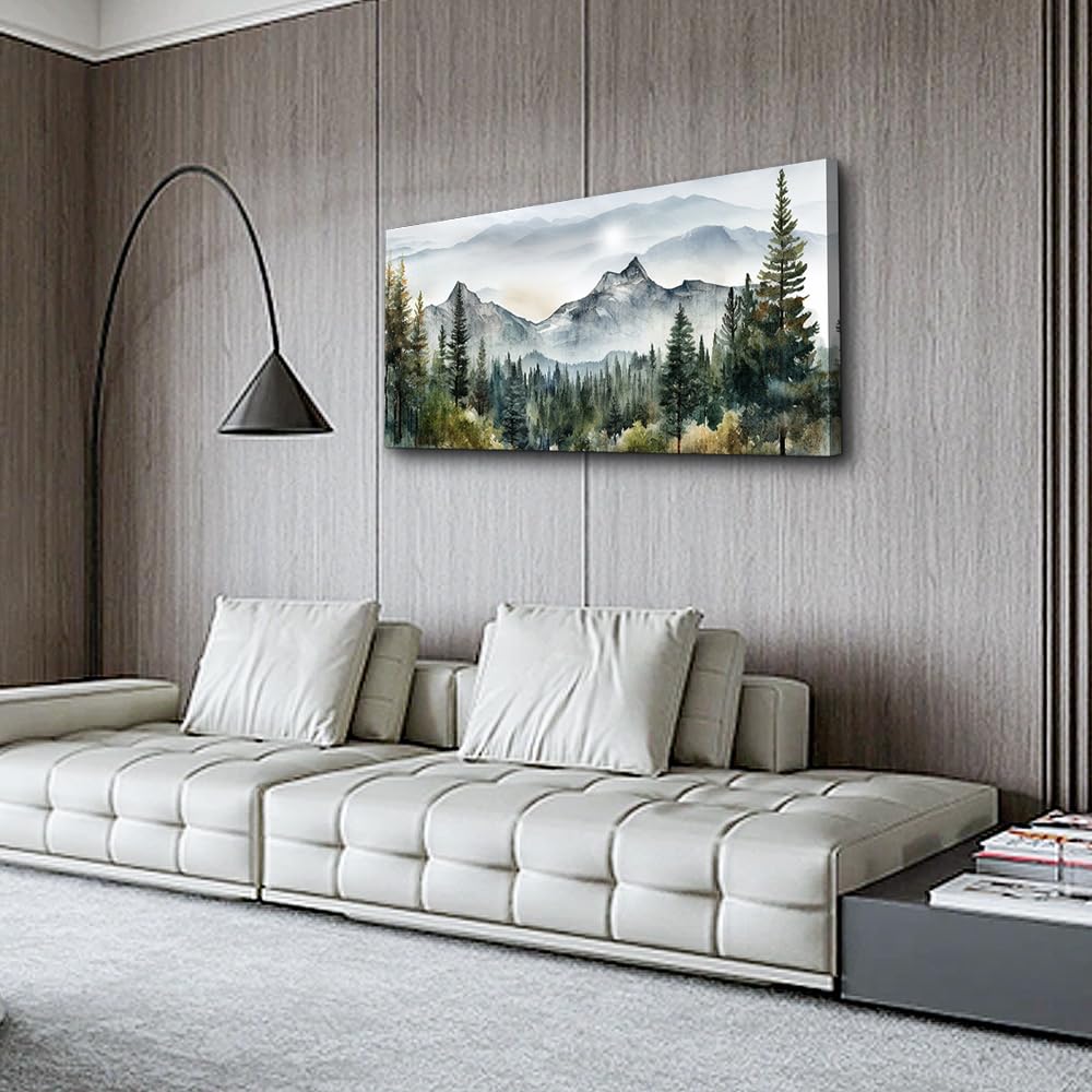 Lapremoly Canvas Wall Art for Living Room, Bedroom, Office - Modern Abstract Mountain Scenery Paintings, Misty Forest Landscape Pictures - Home Decorations Artwork