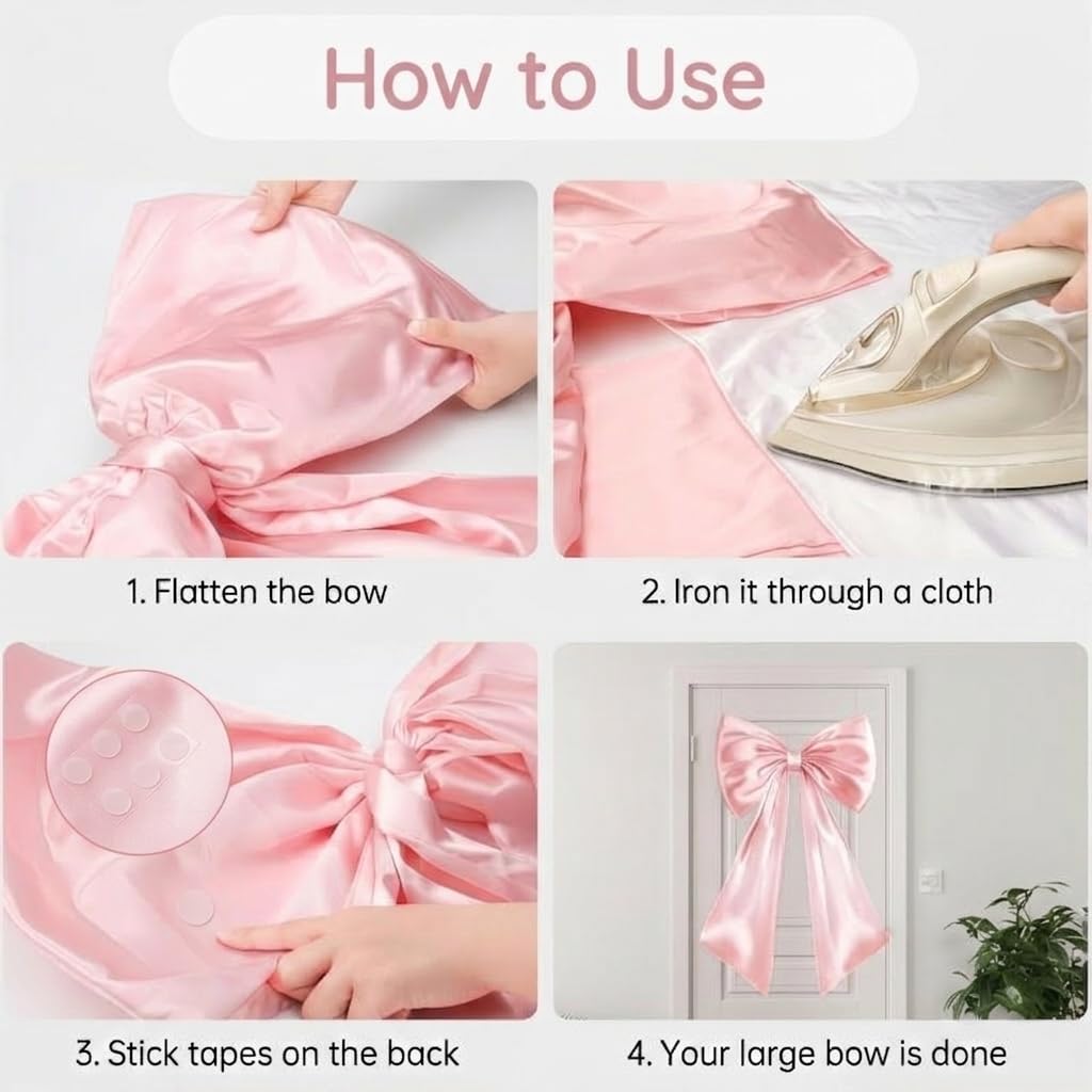 40*24 Inch Satin Ribbon Large Pink Bow, Giant Bow Decor with Premium Satin, Reusable 3D Shape and Easy Hang, Ideal for Coquette Party Decorations, Wedding, Bridal Shower, Backdrop and Bedroom Decor