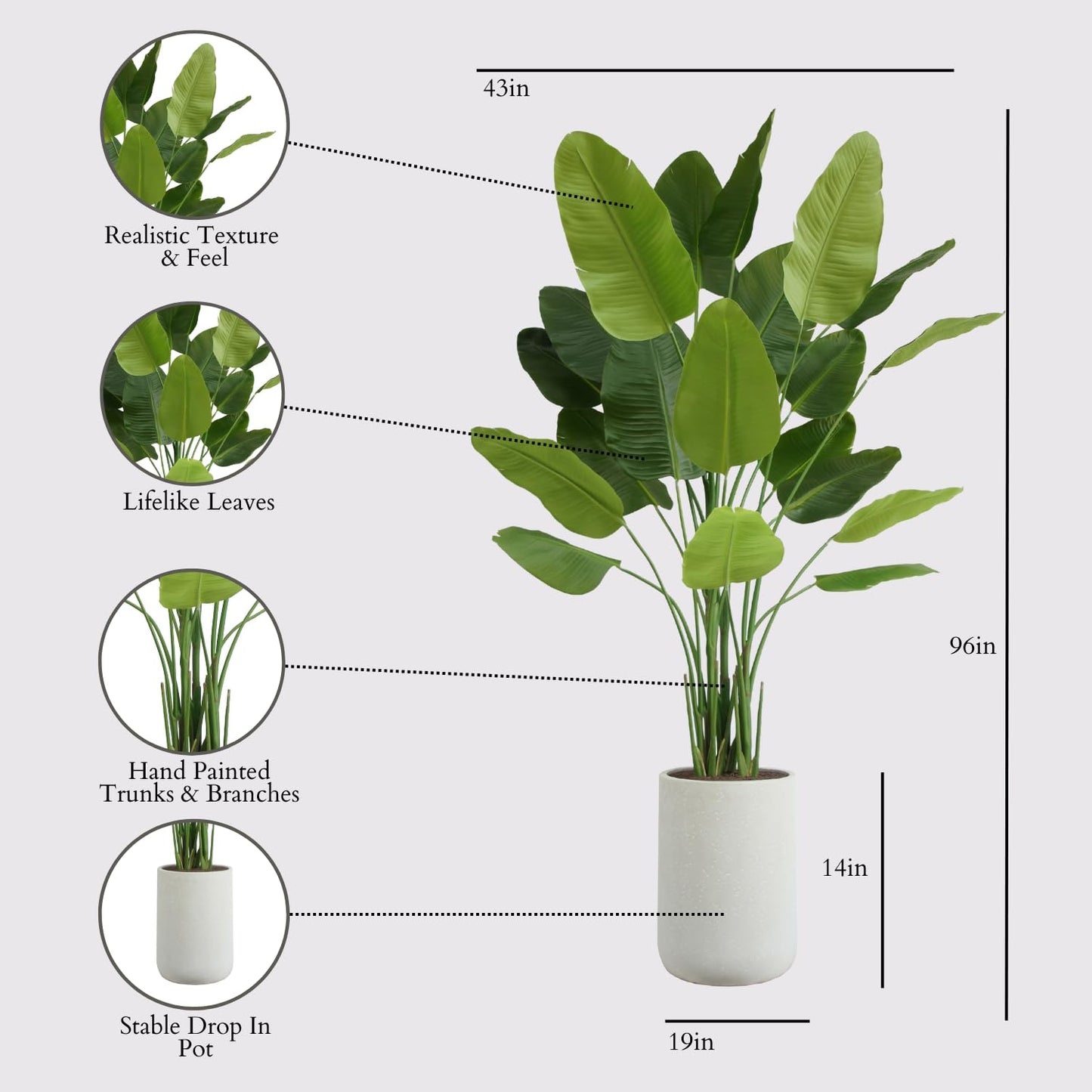 CG Hunter Faux Birds of Paradise Plant, Premium Artificial Indoor Plant Stands 8' Tall and Enhances Interior Design, Lifelike-Leaves Create Realistic Natural Appearance, Grey Planter Pot Included