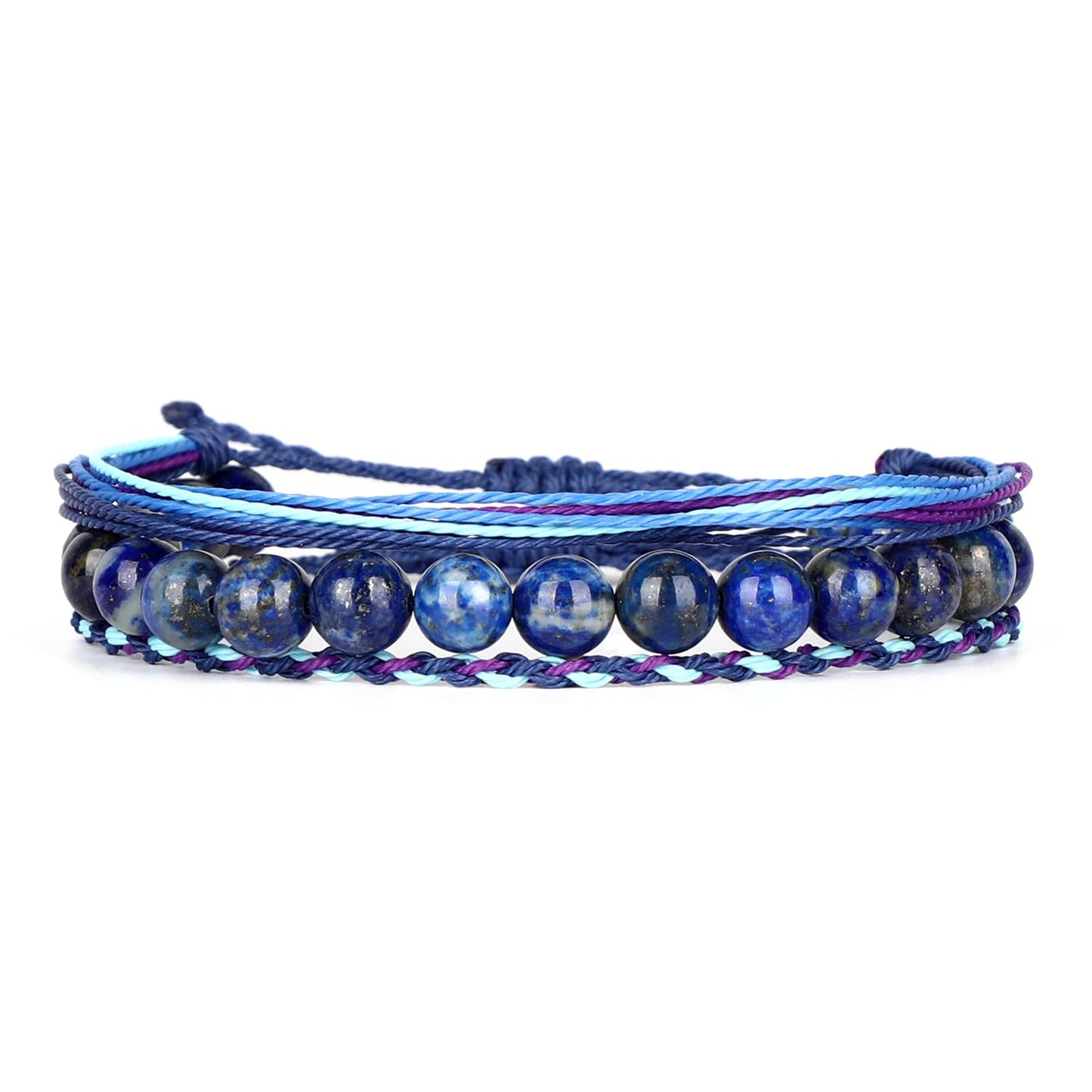QOGIR Handmade Healing Bracelets for Women,8mm Natural Lapis Lazuli Gem Stone Beads Bracelet,for Men Women Gifts with 2PCS Size Adjustable Rope Bracelets