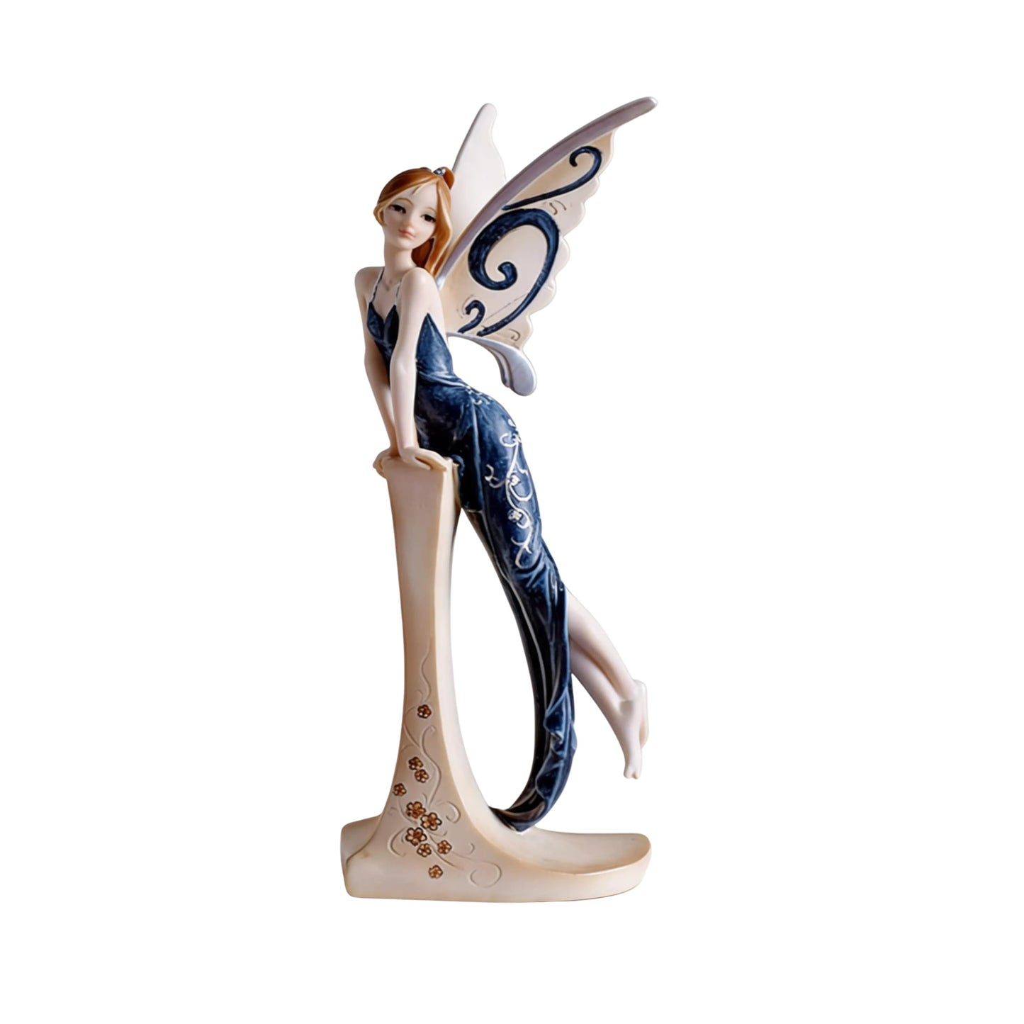 Comfy Hour 7" Standing Fairy Figurine, Elegant Woman Statue in Dark Blue Gown, Sophisticated Fairyland Desktop Decor Accent, Stone Resin Artisan Crafted Sculpture, 1 Unit