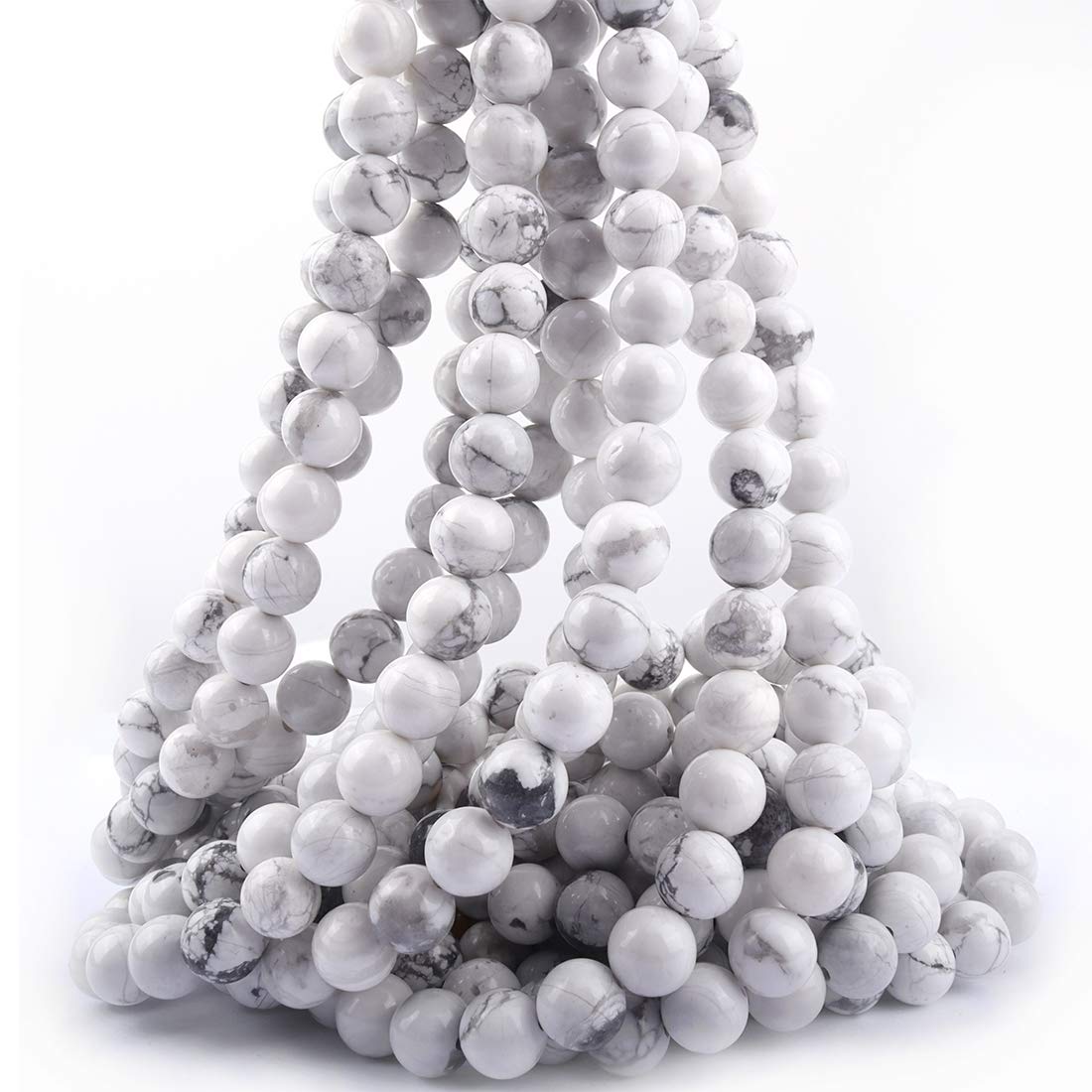 ICAI Beads 10mm Natural White Howlite Gemstone Round Loose Stone Beads for Jewelry Making DIY Crafts Design 1 Strand 15" APPR.34-36pcspcs