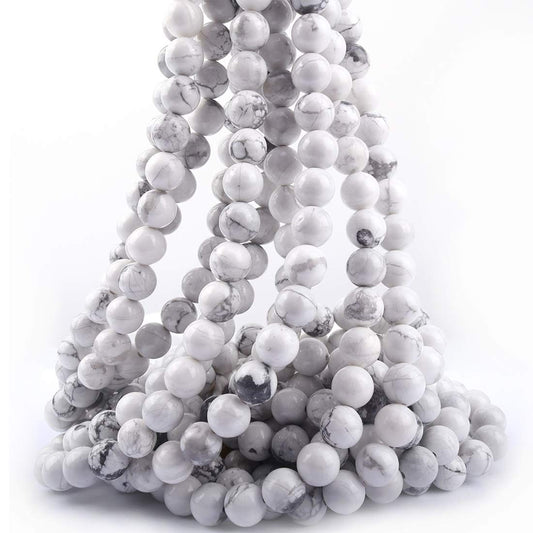 ICAI Beads 10mm Natural White Howlite Gemstone Round Loose Stone Beads for Jewelry Making DIY Crafts Design 1 Strand 15" APPR.34-36pcspcs