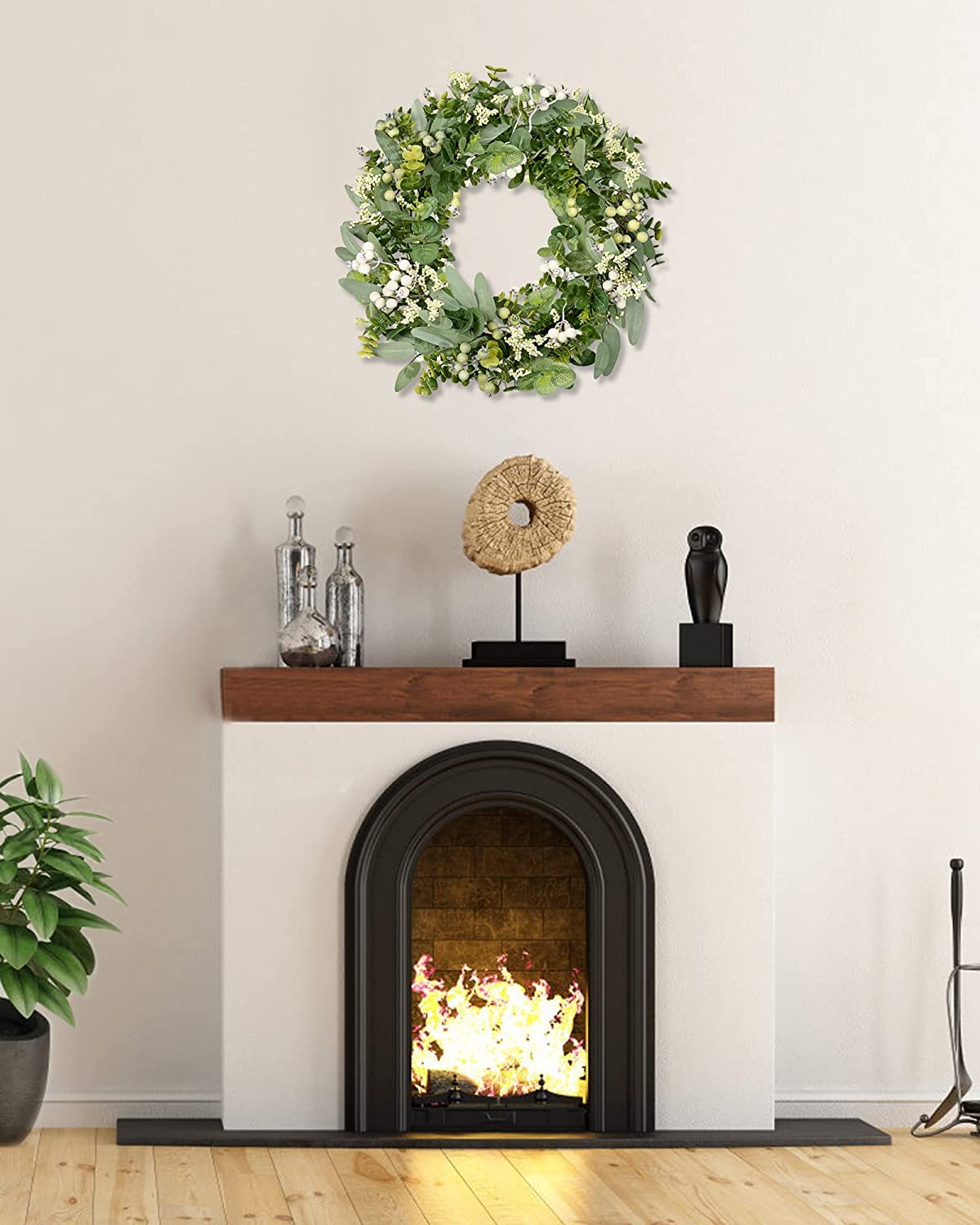 Vlorart Artificial Spring Summer Christmas Greenery Wreaths for Front Door Green Eucalyptus Leaf Wreath Decor Boxwood with Big Berries for Farmhouse Outside Year Round