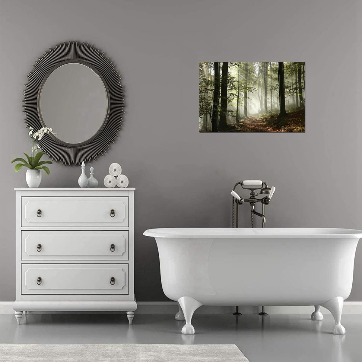 Forest Canvas Wall Art Trees Foggy Morning Spring Rustic Landscape for Bedroom Bathroom Decorations Modern Artwork Print Framed Painting Living Room Home Office Wall Décor 12x16inch