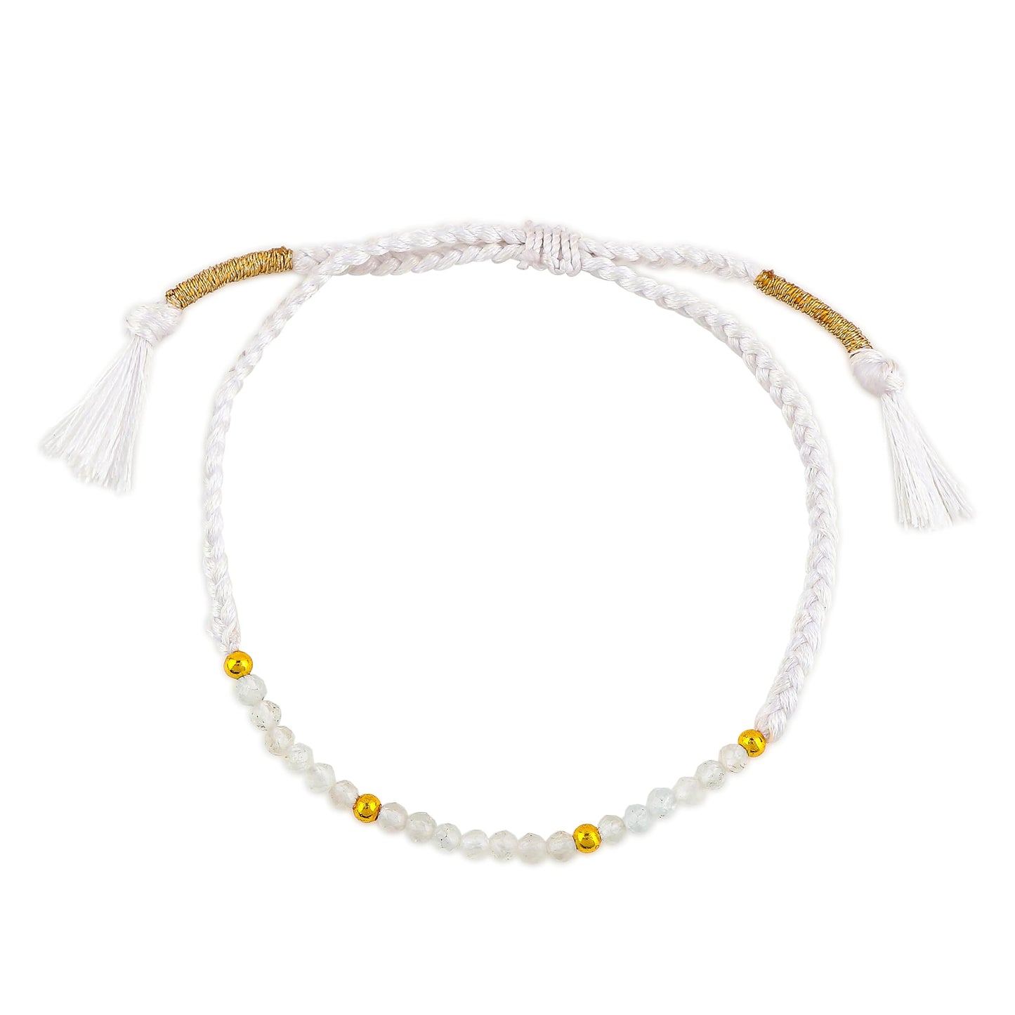 GEMSYMPHONY White Topaz Gemstone Beads Braided Bracelet – 3.5mm Natural Stone Beads, Handmade Adjustable Braided Rope Bracelet, Healing Crystal Jewelry for Men & Women, Unisex Boho Gift (White Topaz)