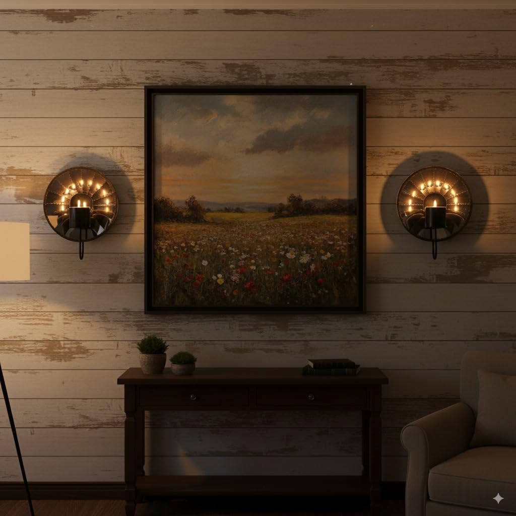 Woparty Candle Sconces,Wall Candle Holder Set of 2, Multi-Angle Light Reflection for Wall Decor Living Room，Dining Room 11.8" H x 10.8" W x 4.9" D